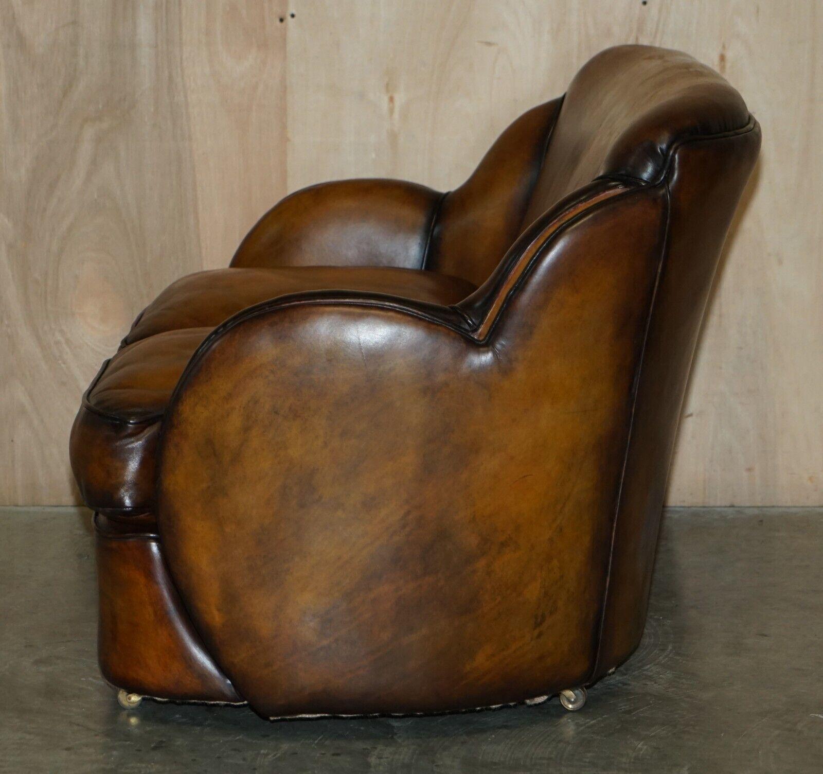 1 OF 2 OF RESTORED ART DECO HARRY & LOU EPSTEIN HAND DYED BROWN LEATHER SOFAs For Sale 7