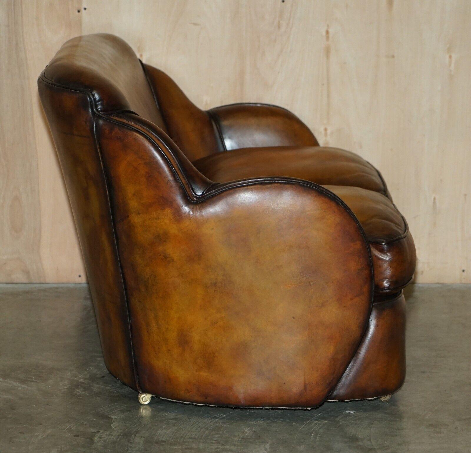 1 OF 2 OF RESTORED ART DECO HARRY & LOU EPSTEIN HAND DYED BROWN LEATHER SOFAs For Sale 10