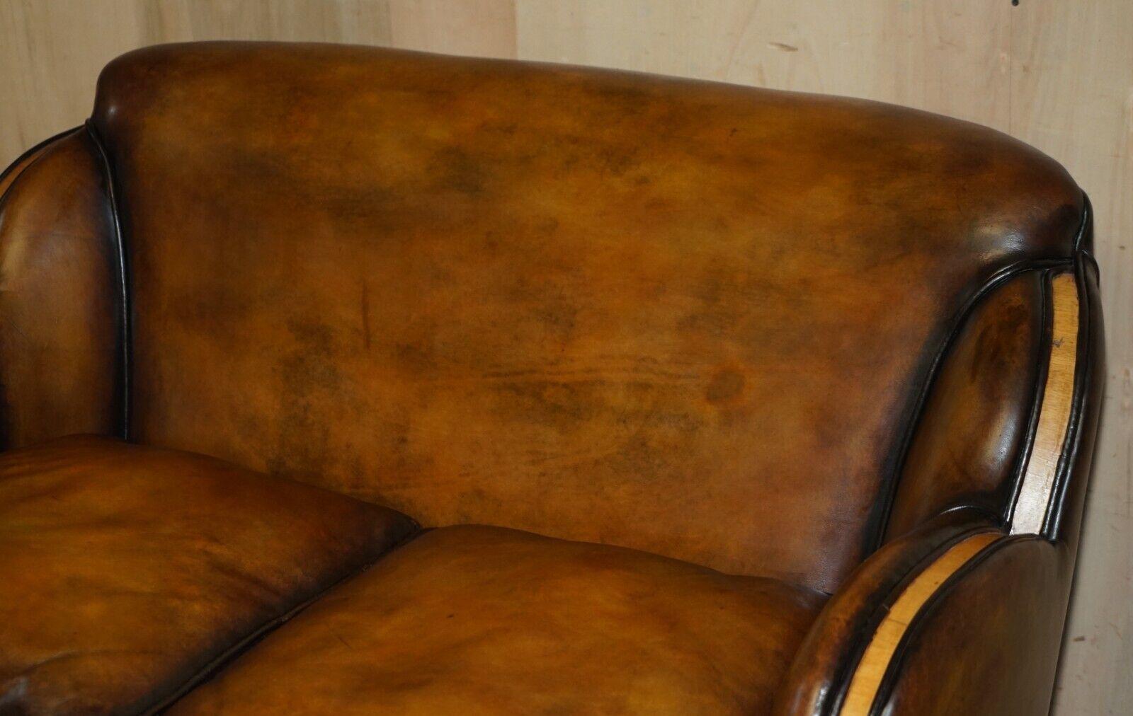 Art Deco 1 OF 2 OF RESTORED ART DECO HARRY & LOU EPSTEIN HAND DYED BROWN LEATHER SOFAs For Sale