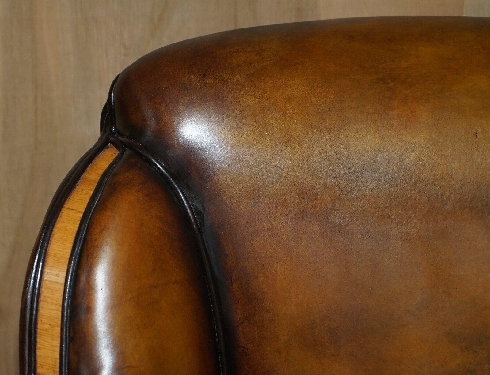 French 1 OF 2 OF RESTORED ART DECO HARRY & LOU EPSTEIN HAND DYED BROWN LEATHER SOFAs For Sale