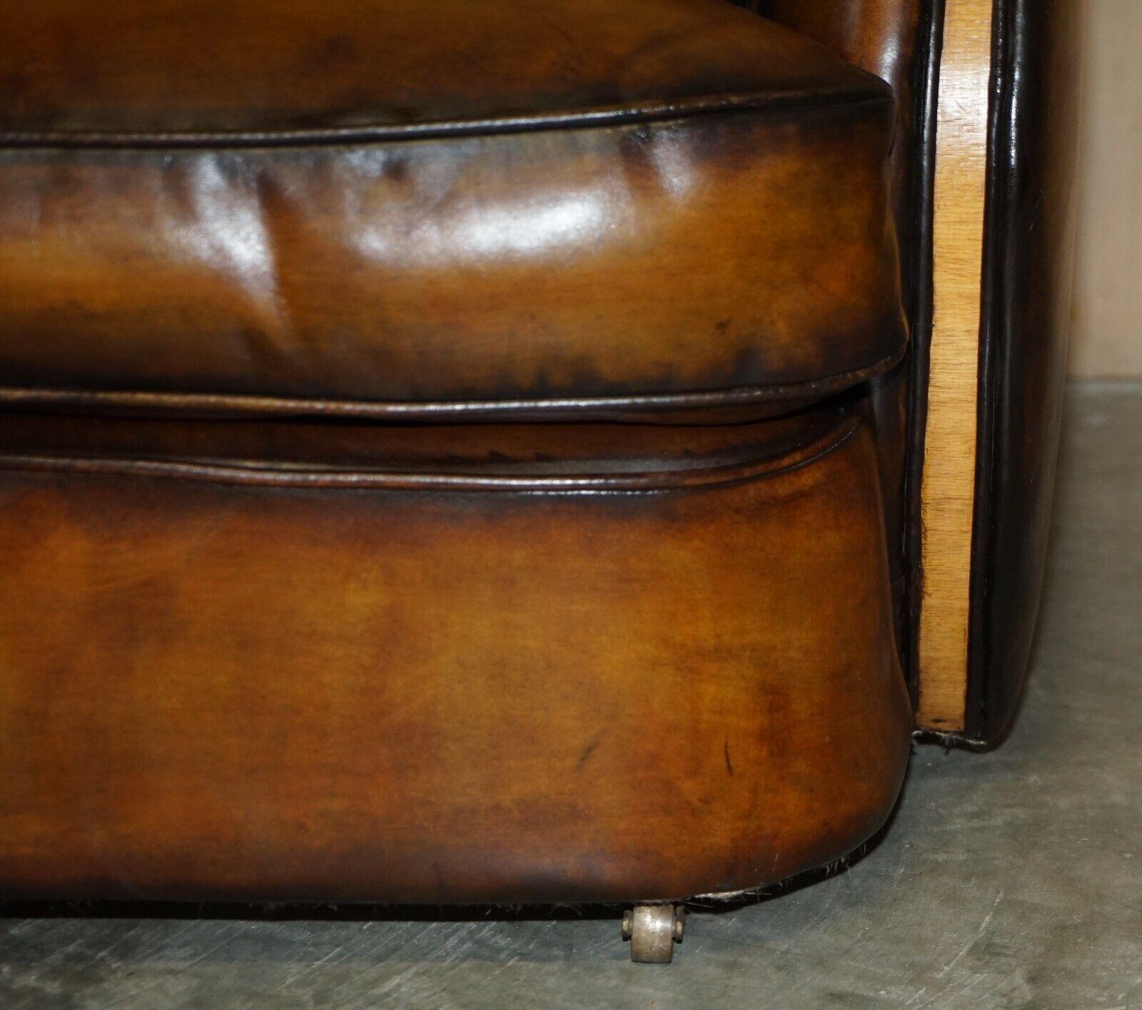 Leather 1 OF 2 OF RESTORED ART DECO HARRY & LOU EPSTEIN HAND DYED BROWN LEATHER SOFAs For Sale