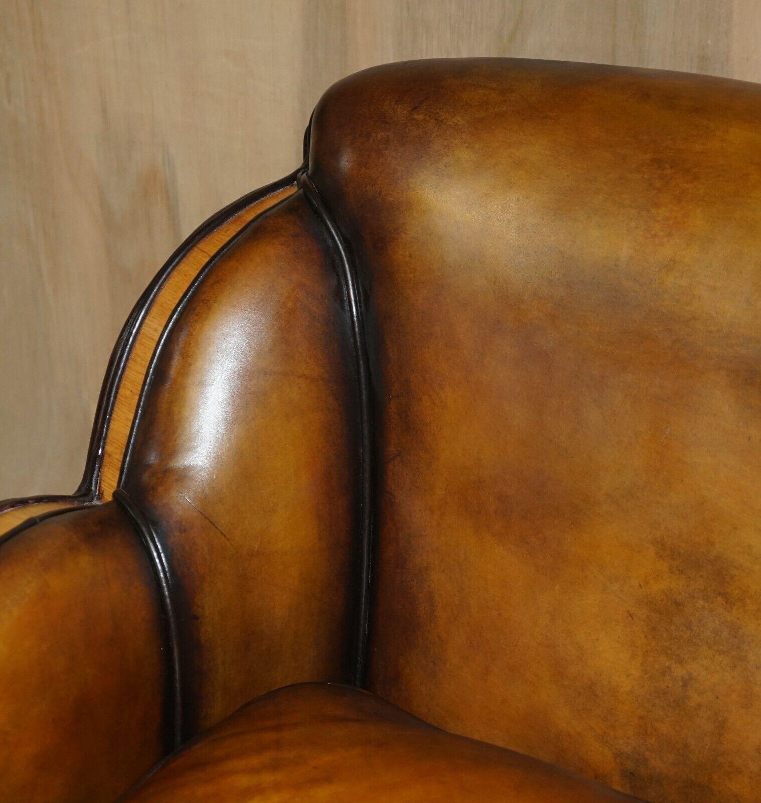 1 OF 2 OF RESTORED ART DECO HARRY & LOU EPSTEIN HAND DYED BROWN LEATHER SOFAs For Sale 1