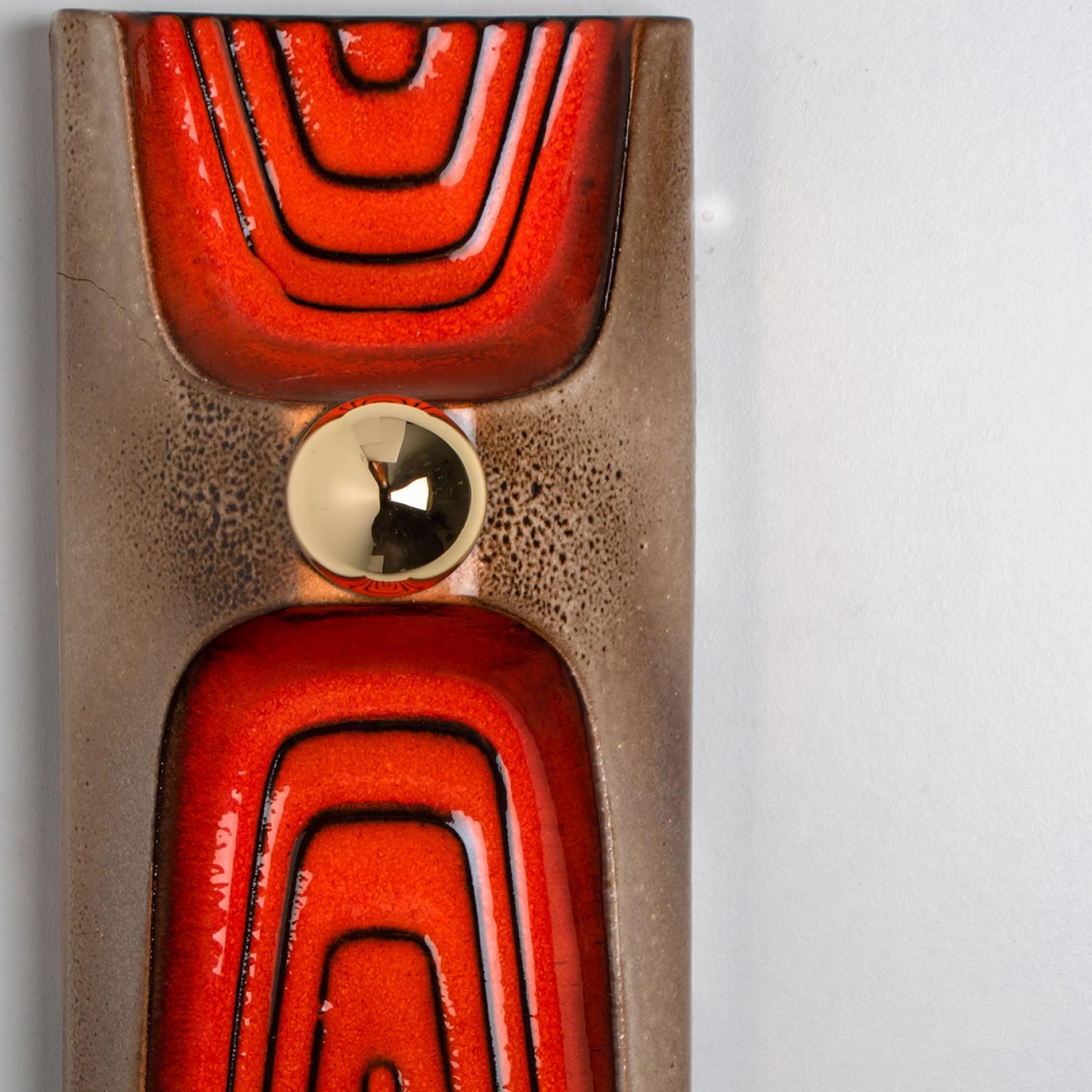 1 of 2 Orange Brown Ceramic Wall Lights, Germany, 1970 For Sale 6