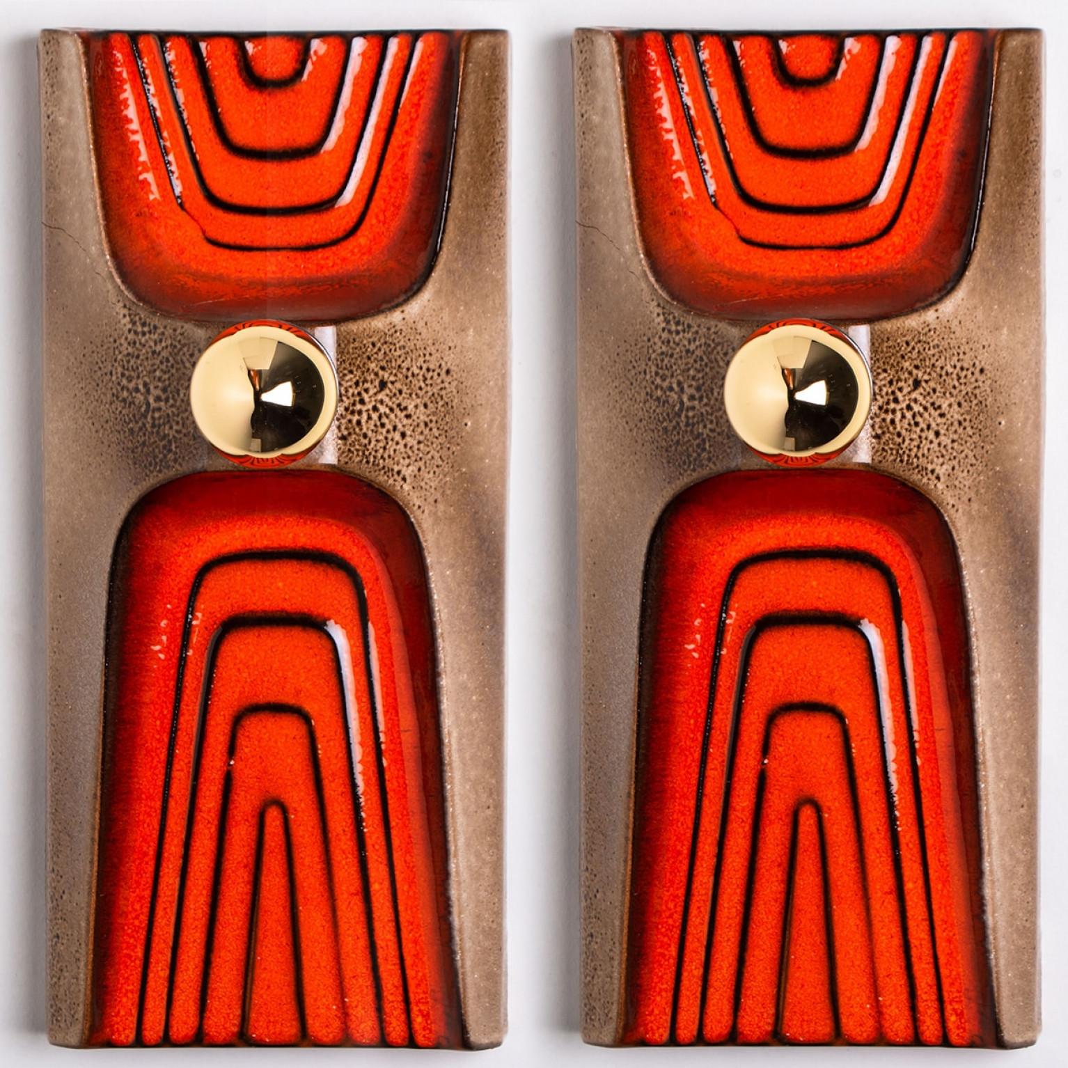 1 di 2 Lampade da parete in ceramica marrone arancione, Germania, 1970 in vendita 6