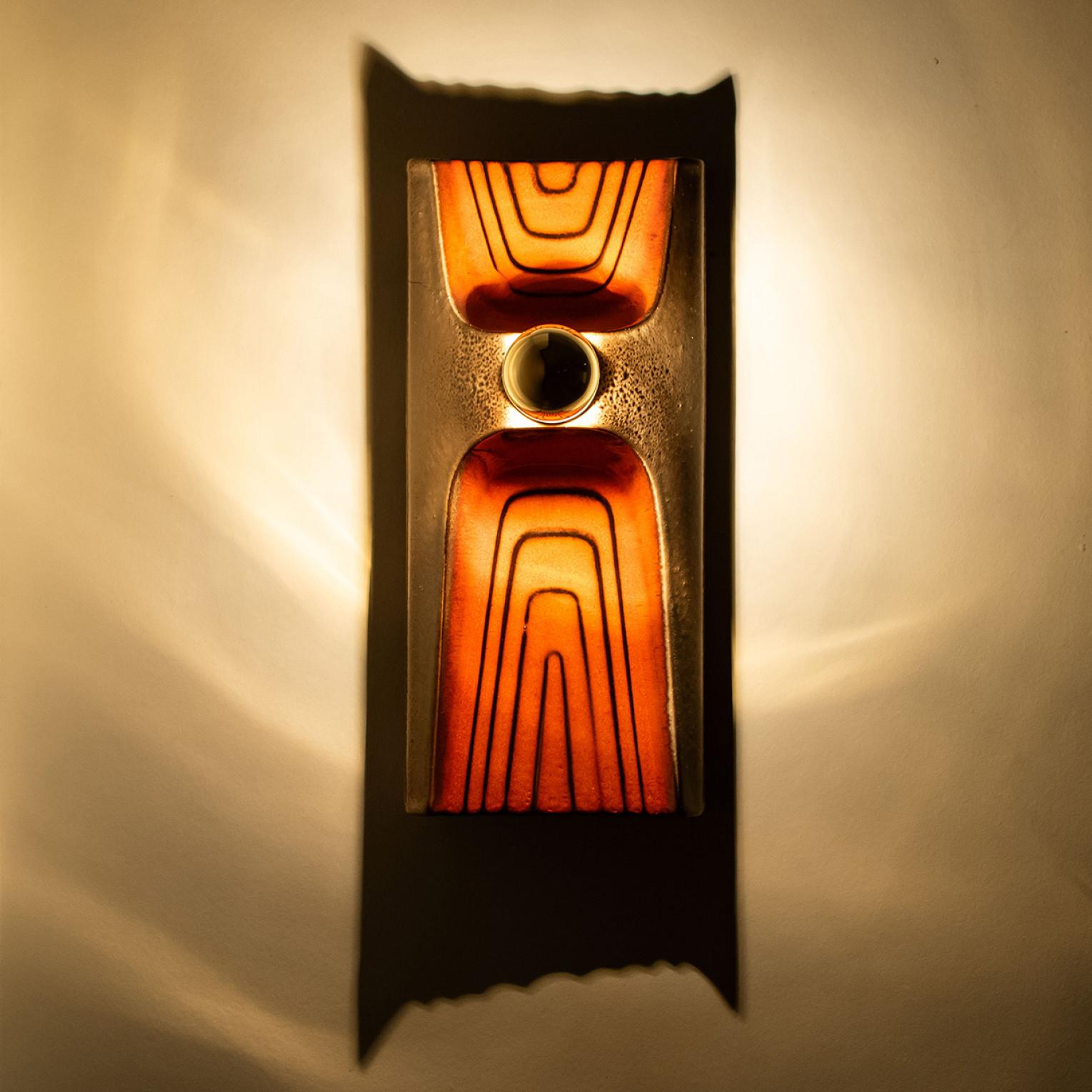 1 of 2 Orange Brown Ceramic Wall Lights, Germany, 1970 For Sale 12