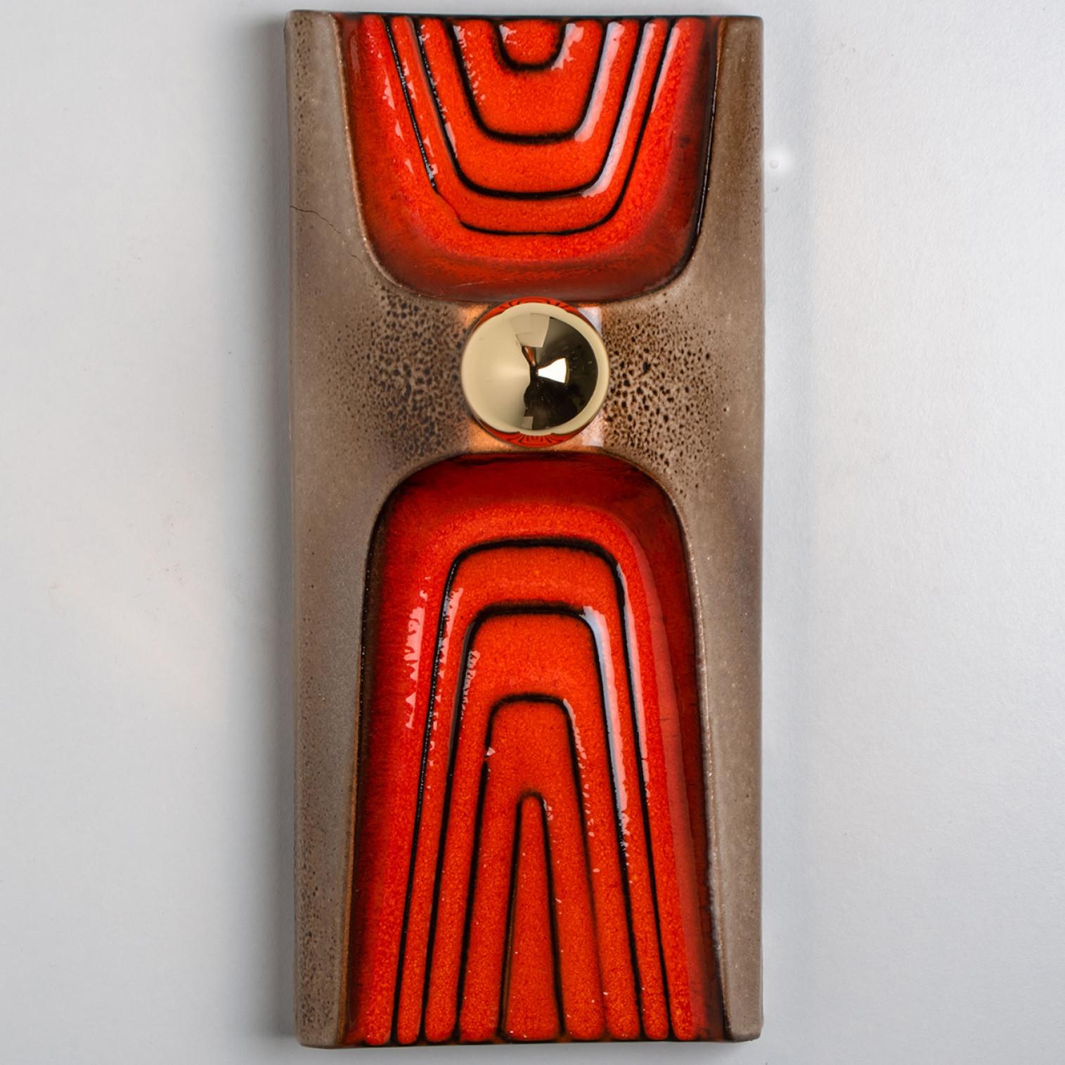 1 of 2 Orange Brown Ceramic Wall Lights, Germany, 1970 For Sale 2