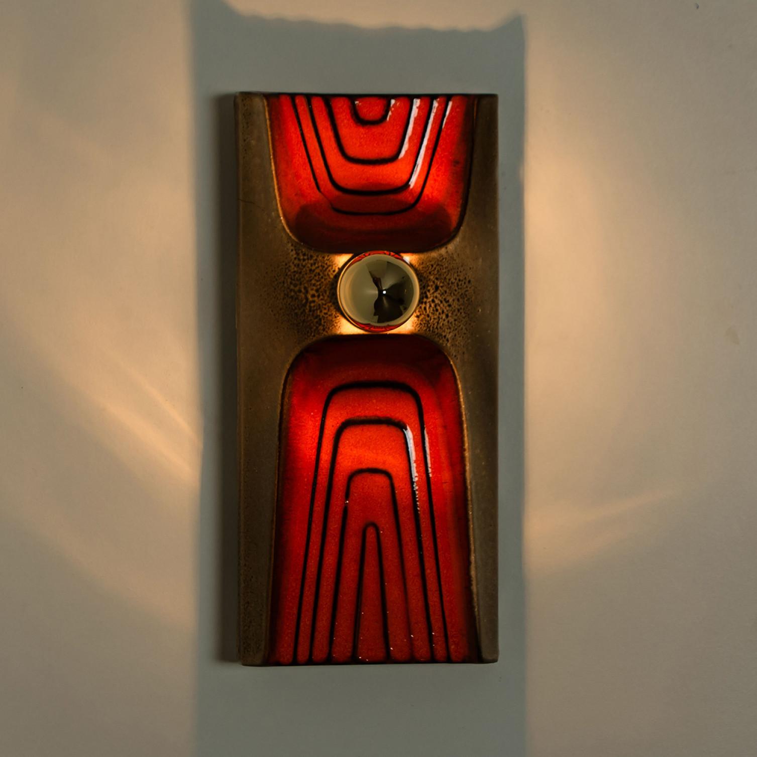1 of 2 Orange Brown Ceramic Wall Lights, Germany, 1970 For Sale 3