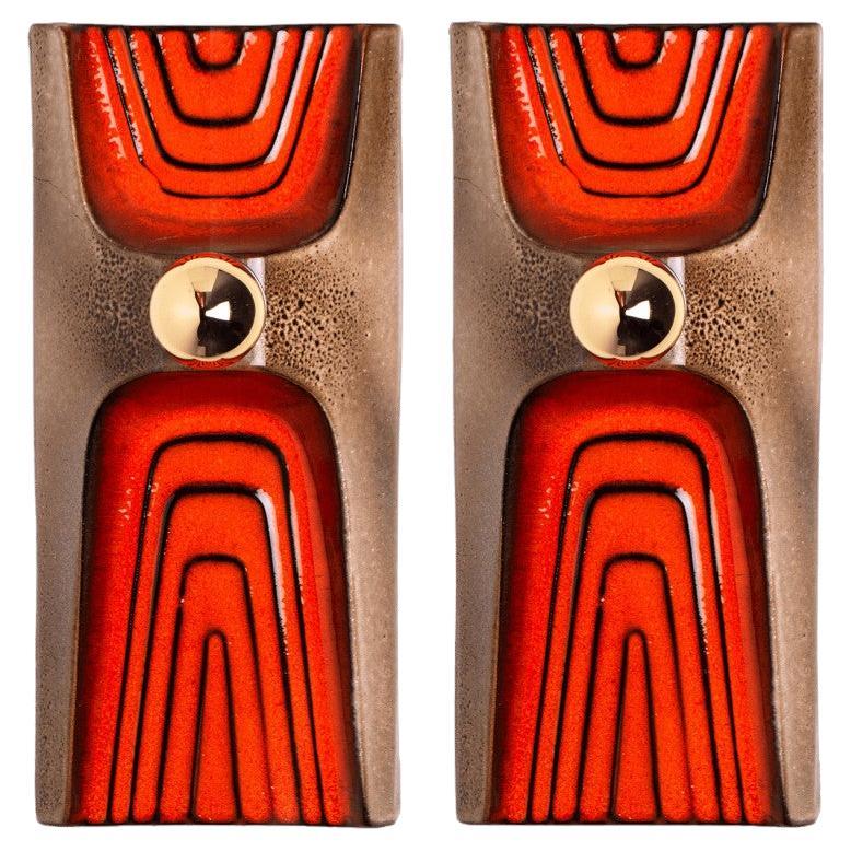 1 de 2 apliques de cerámica marrón anaranjado, Alemania, 1970