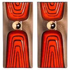 1 of 2 Orange Brown Ceramic Wall Lights, Germany, 1970