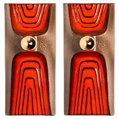 1 of 2 Orange Brown Ceramic Wall Lights, Germany, 1970