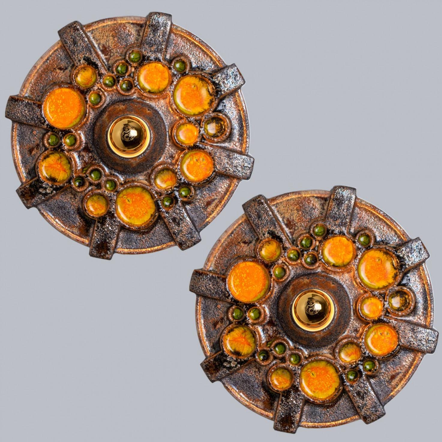 1 of 2 Orange Brown Star Wall Lights Flush Mounts Kaiser Leuchten, Germany For Sale 1