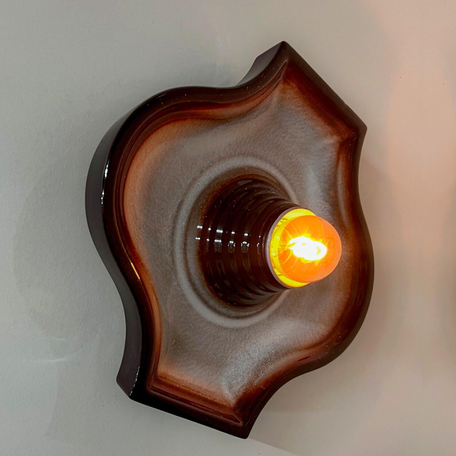 Glazed 1 of 2 Oval Grey Brown Ceramic Wall Lights by Hustadt Keramik, Germany, 1970 For Sale