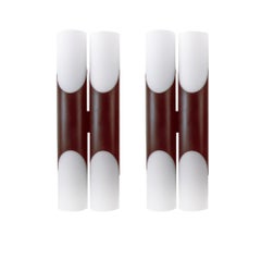 1 'of 2' Pair of 1970 Germany Neuhaus Double Glass Wall Sconces Brown & White