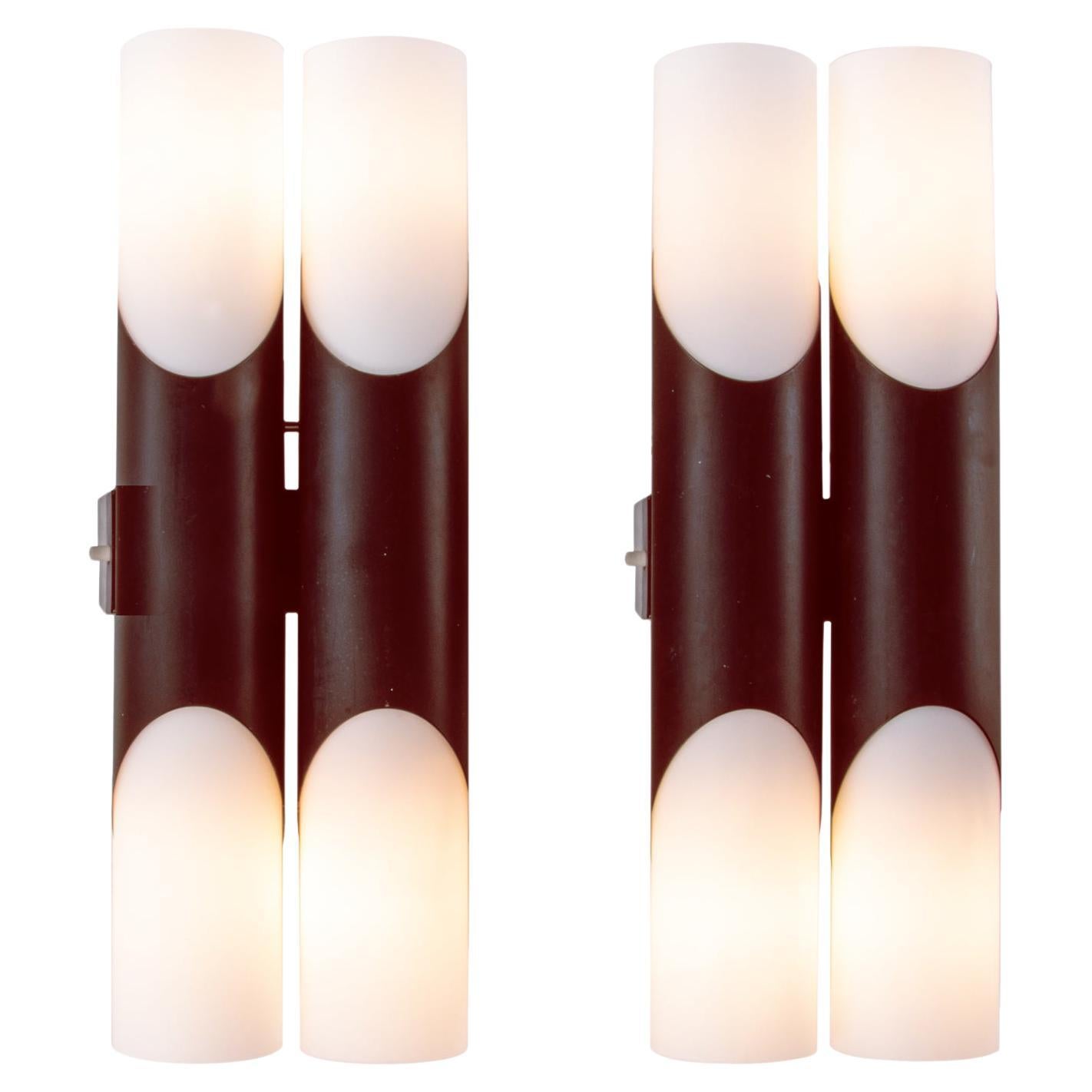 1 'von 2' Paar 1970 Deutschland Neuhaus Doppelglas Wandleuchter Braun & Weiß im Angebot