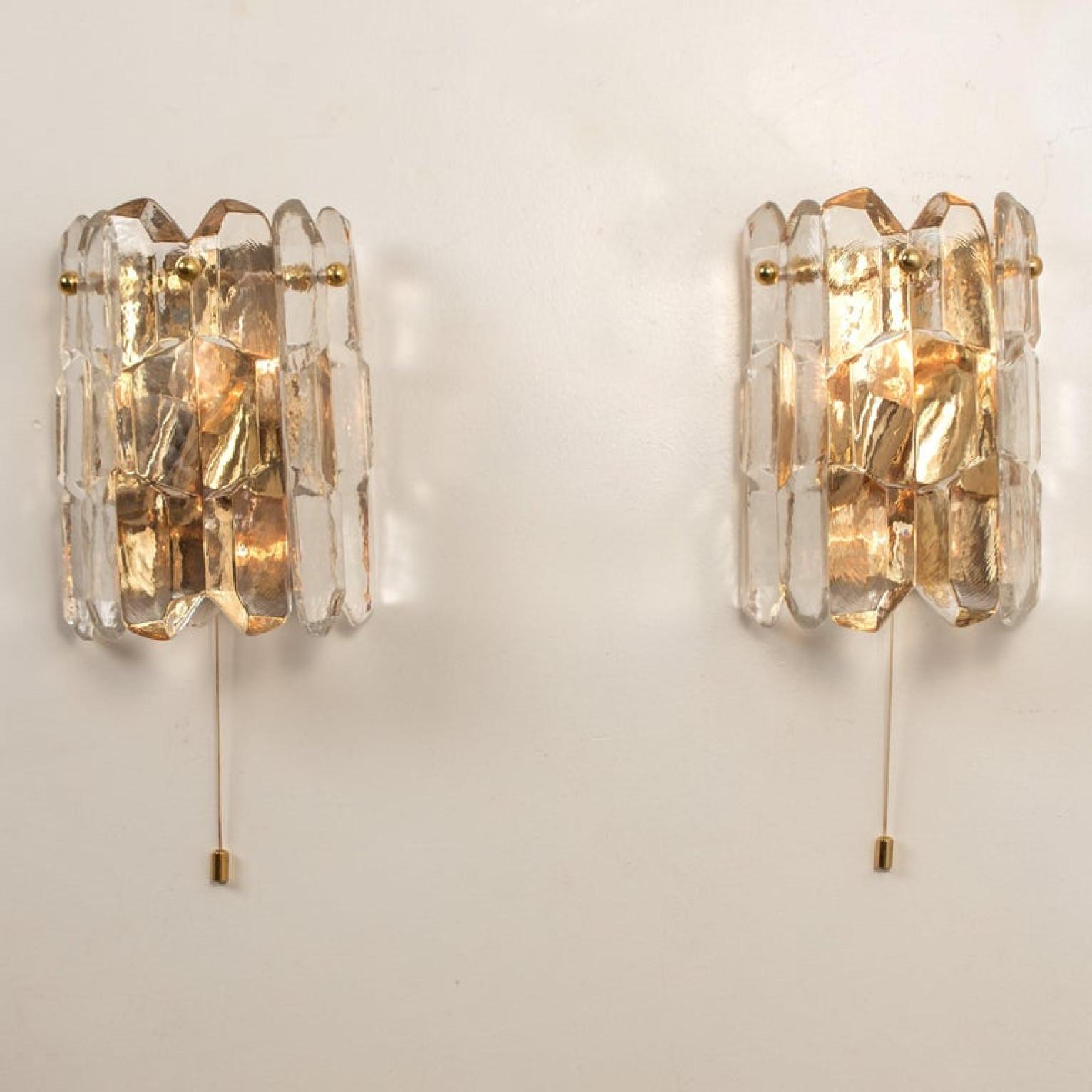 Austrian 1 of 2 Pair of J.T. Kalmar 'Palazzo' Wall Light Fixtures Gilt Brass and Glass For Sale