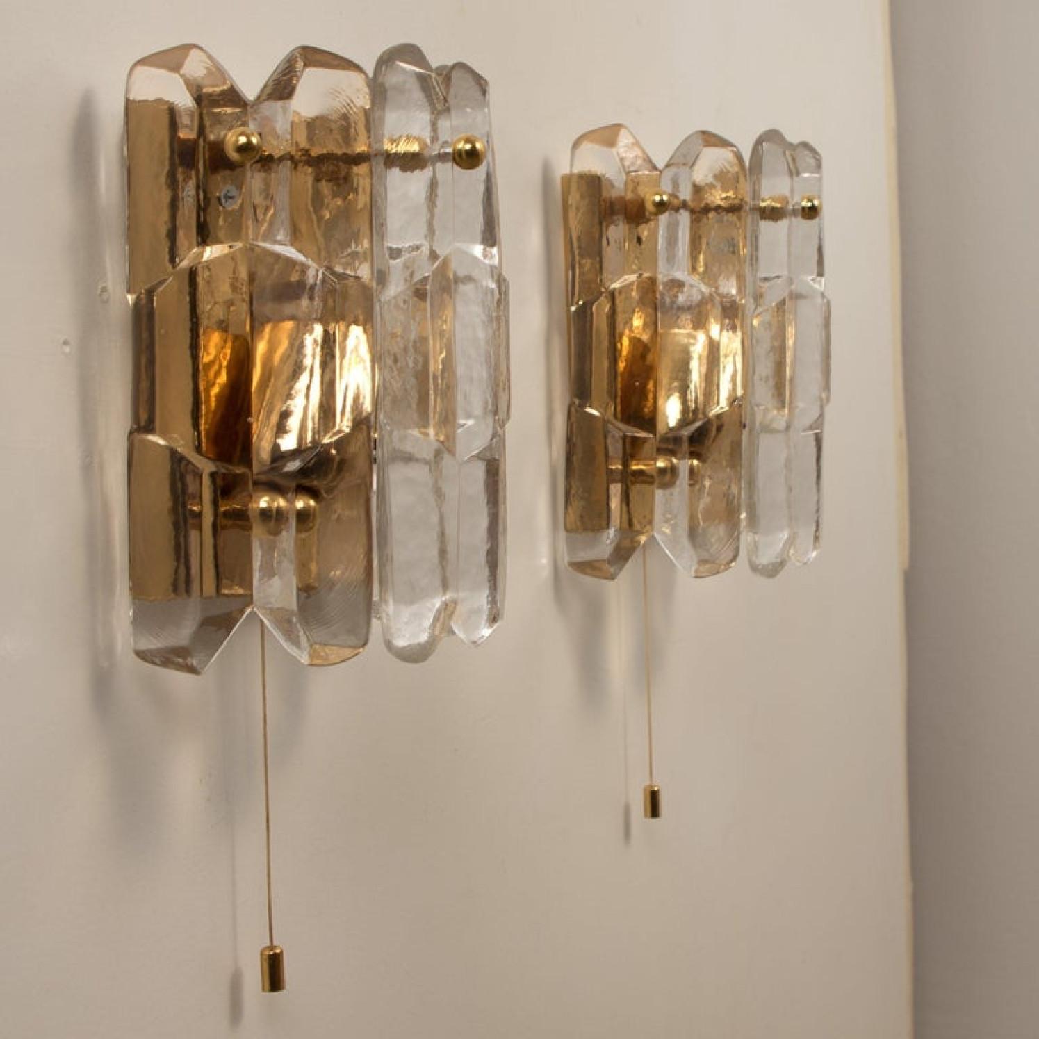Gold Plate 1 of 2 Pair of J.T. Kalmar 'Palazzo' Wall Light Fixtures Gilt Brass and Glass For Sale