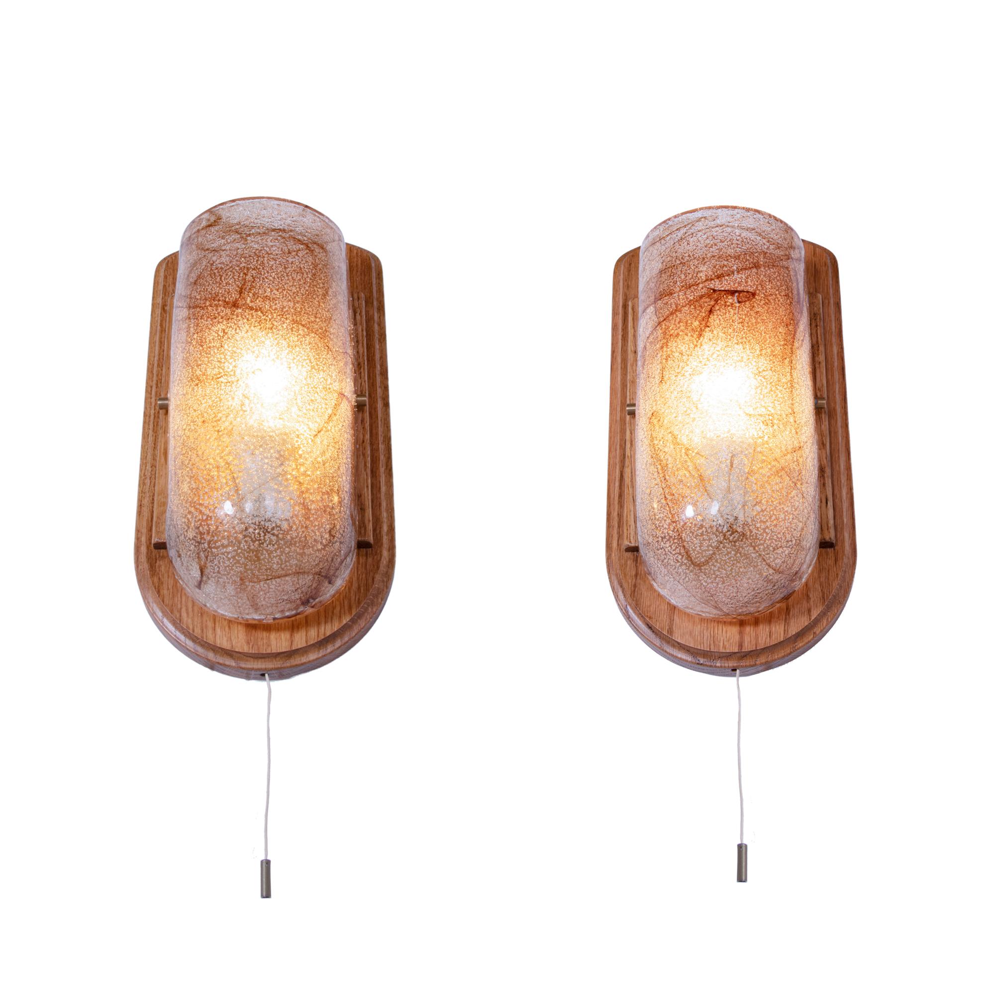 Hand-Crafted '1 (of 2)' Pair of Modernist Wall Sconces Amber Murano Glass, Germany 1960s For Sale