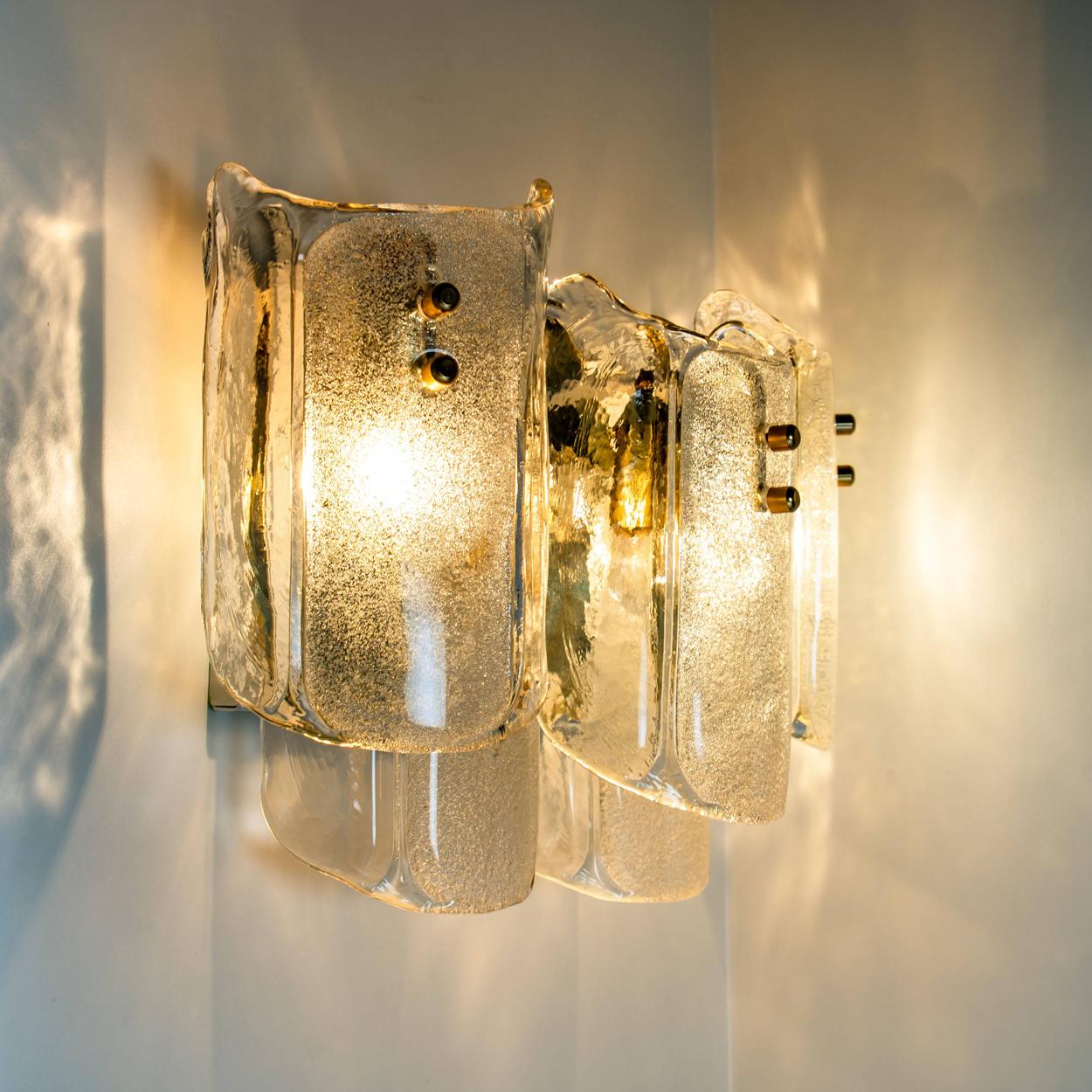 Mid-Century Modern Pair of Extra Large Massive Glass Wall Sconces in the Style of Kalmar