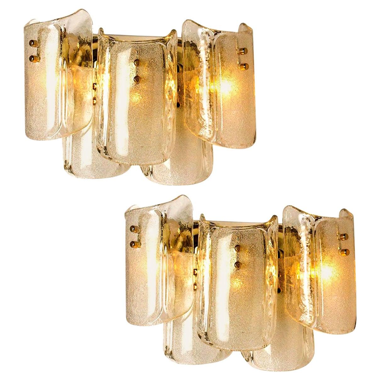 Pair of Extra Large Massive Glass Wall Sconces in the Style of Kalmar