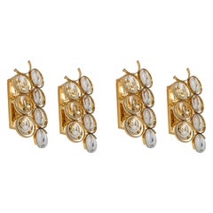 1 of 2 Pairs of Golden Gilded Brass and Crystal Sconce by Palwa, Germany, 1960s
