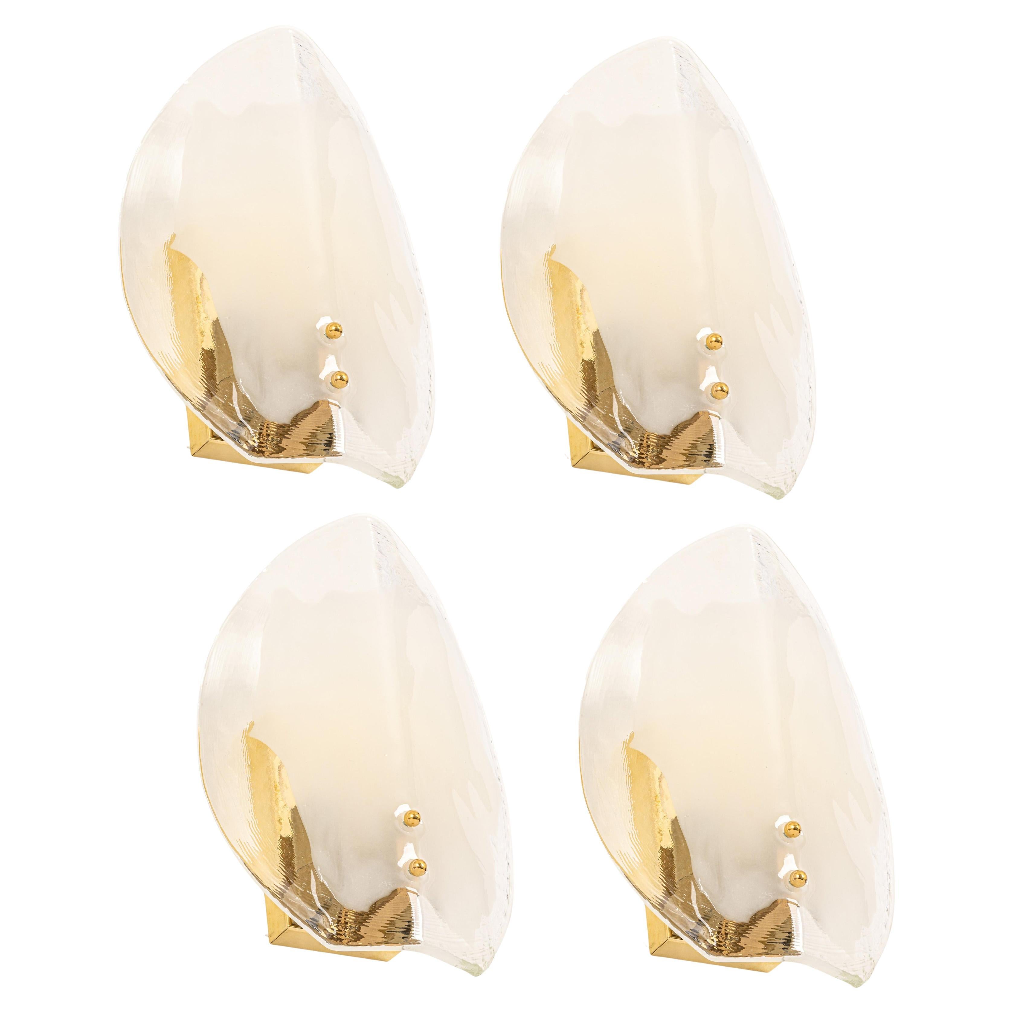 1 of 2 Pairs of Kalmar Brass & Murano Glass Sconces Wall Lights, Austria, 1970s For Sale