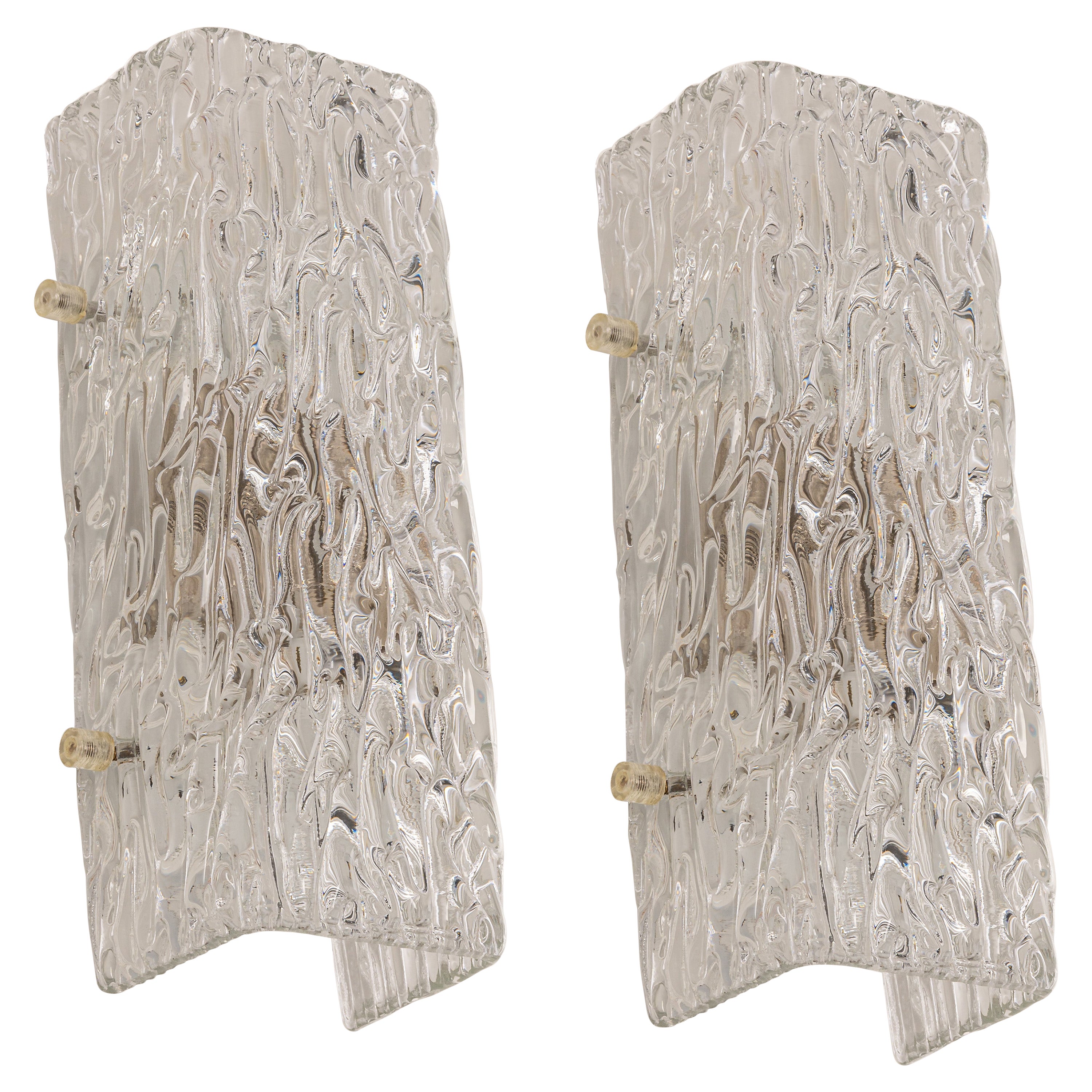 1 of 2 Pairs of Kalmar Sconces Glass Wall Lights, Austria, 1960s