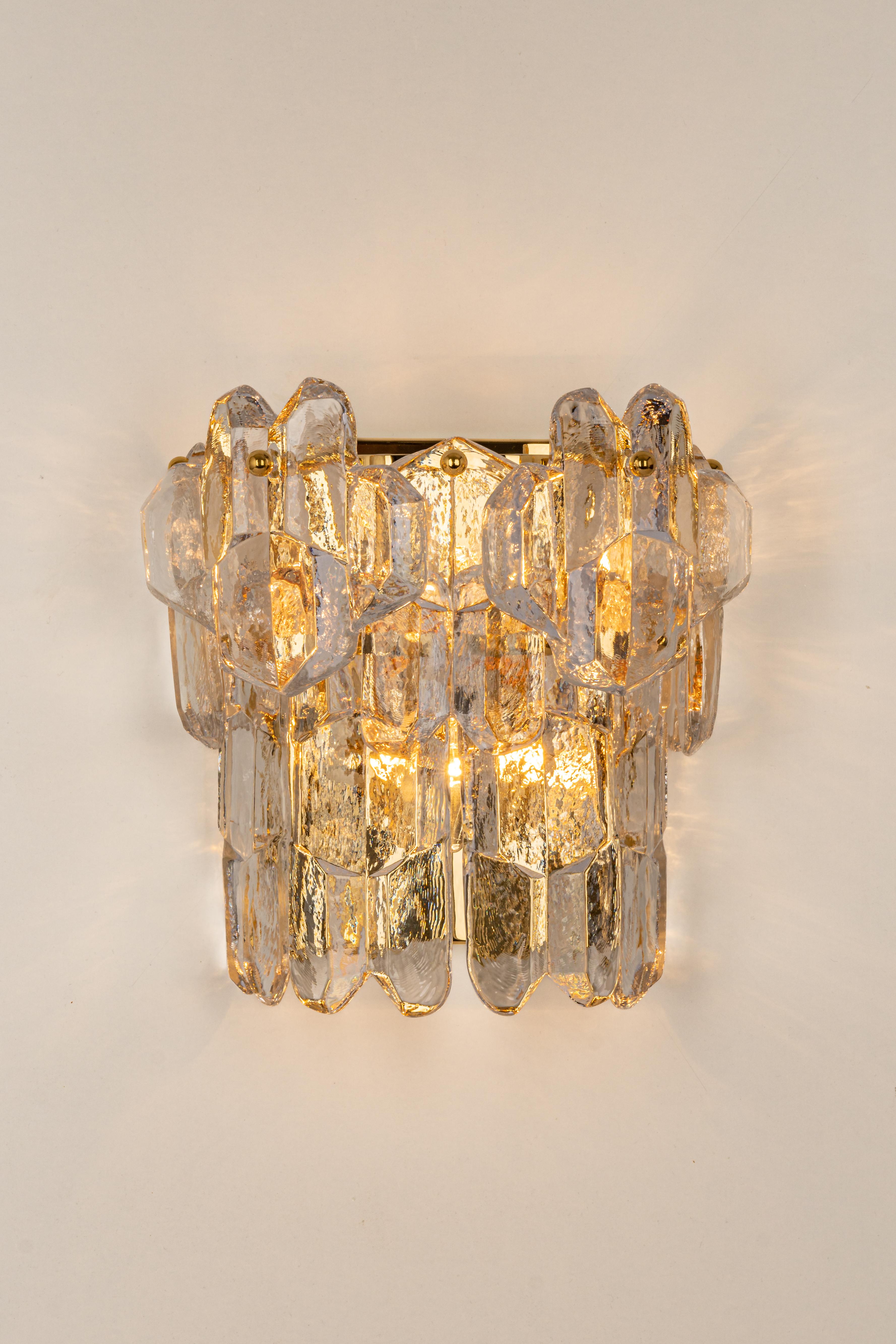 Murano Glass 1 of 2 Pairs of Large Kalmar Sconces Wall Lights 'Palazzo', Austria, 1970s For Sale