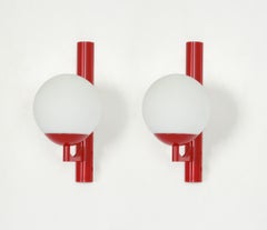 Set of 3 Red color Sconces Opal Glass Wall Lights, Germany, 1960s