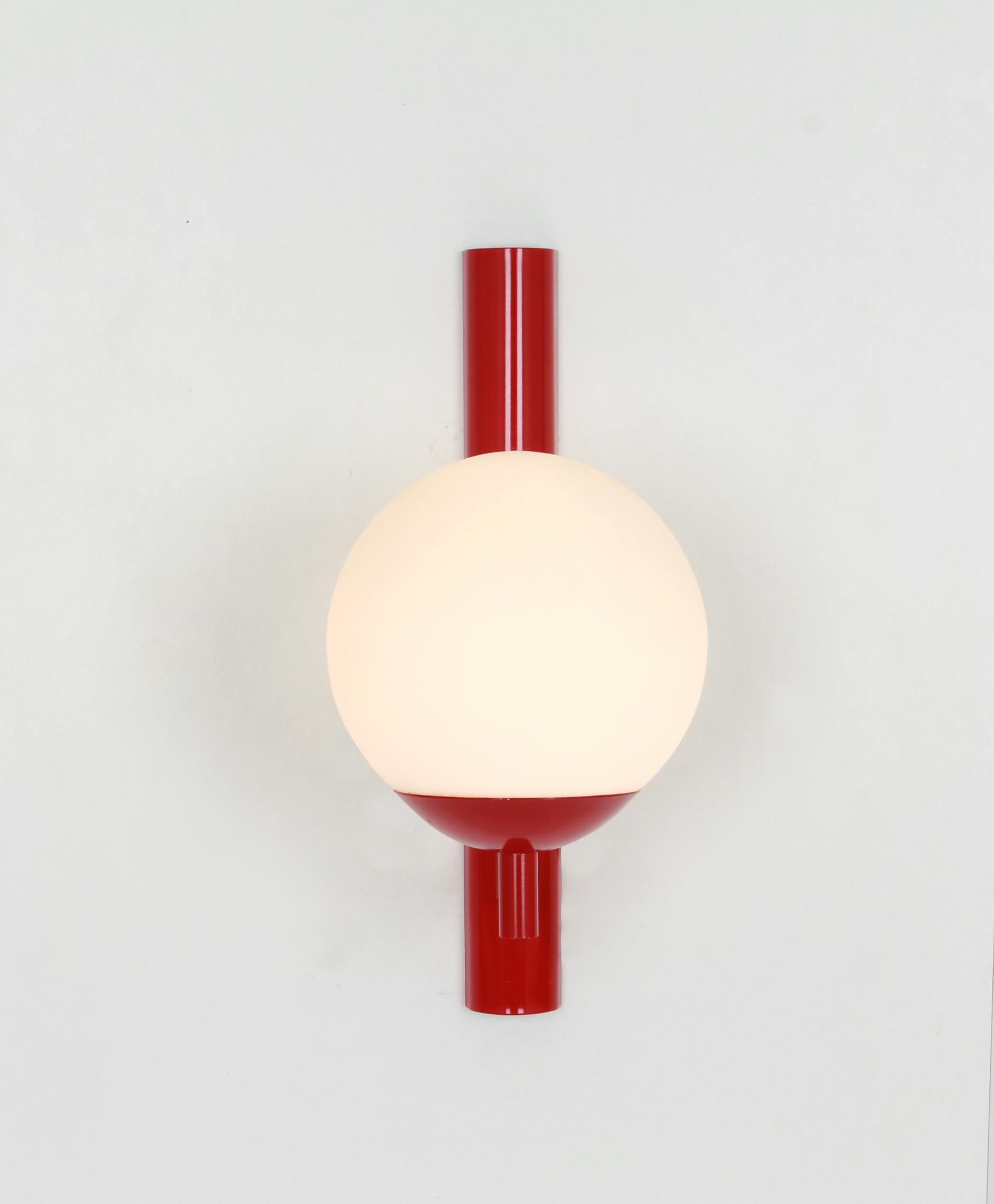 Mid-Century Modern Set of 3 Red color Sconces Opal Glass Wall Lights, Germany, 1960s