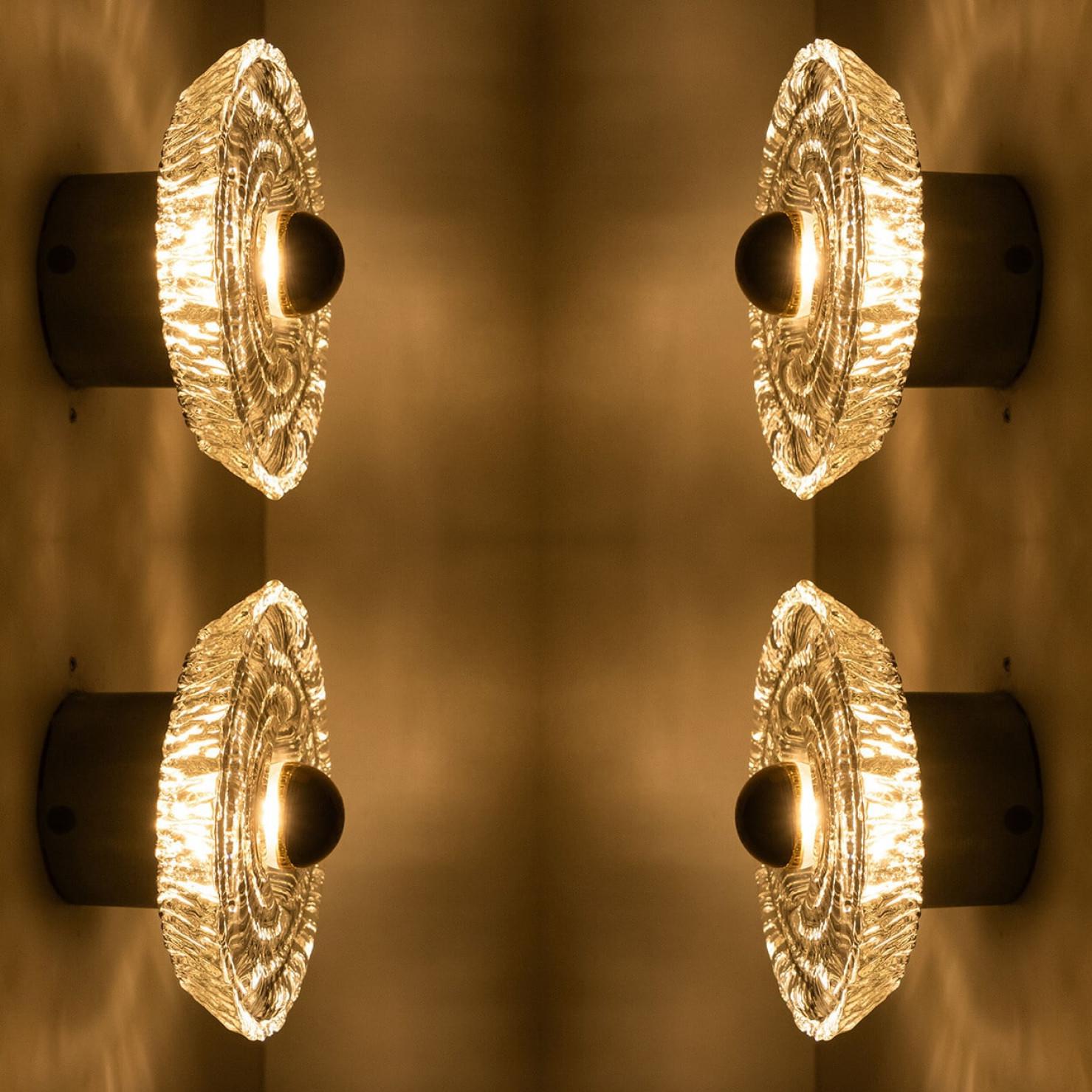 1 of 2 Pairs Round Gold Glass Wall Lights/Flush mounts by Peill Putzler, 1970 For Sale 9