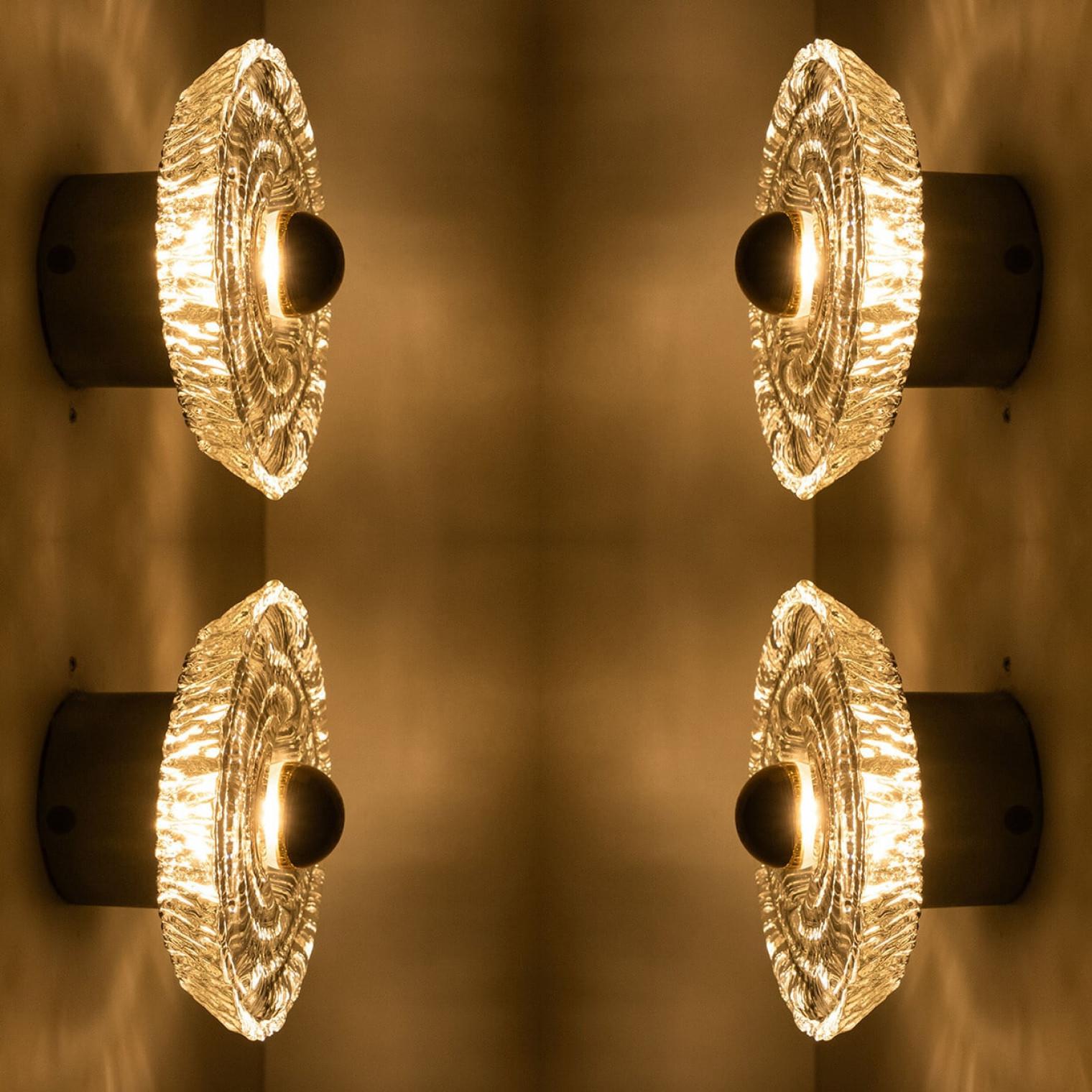 1 of 2 Pairs Round Gold Glass Wall Lights/Flush mounts by Peill Putzler, 1970 For Sale 10