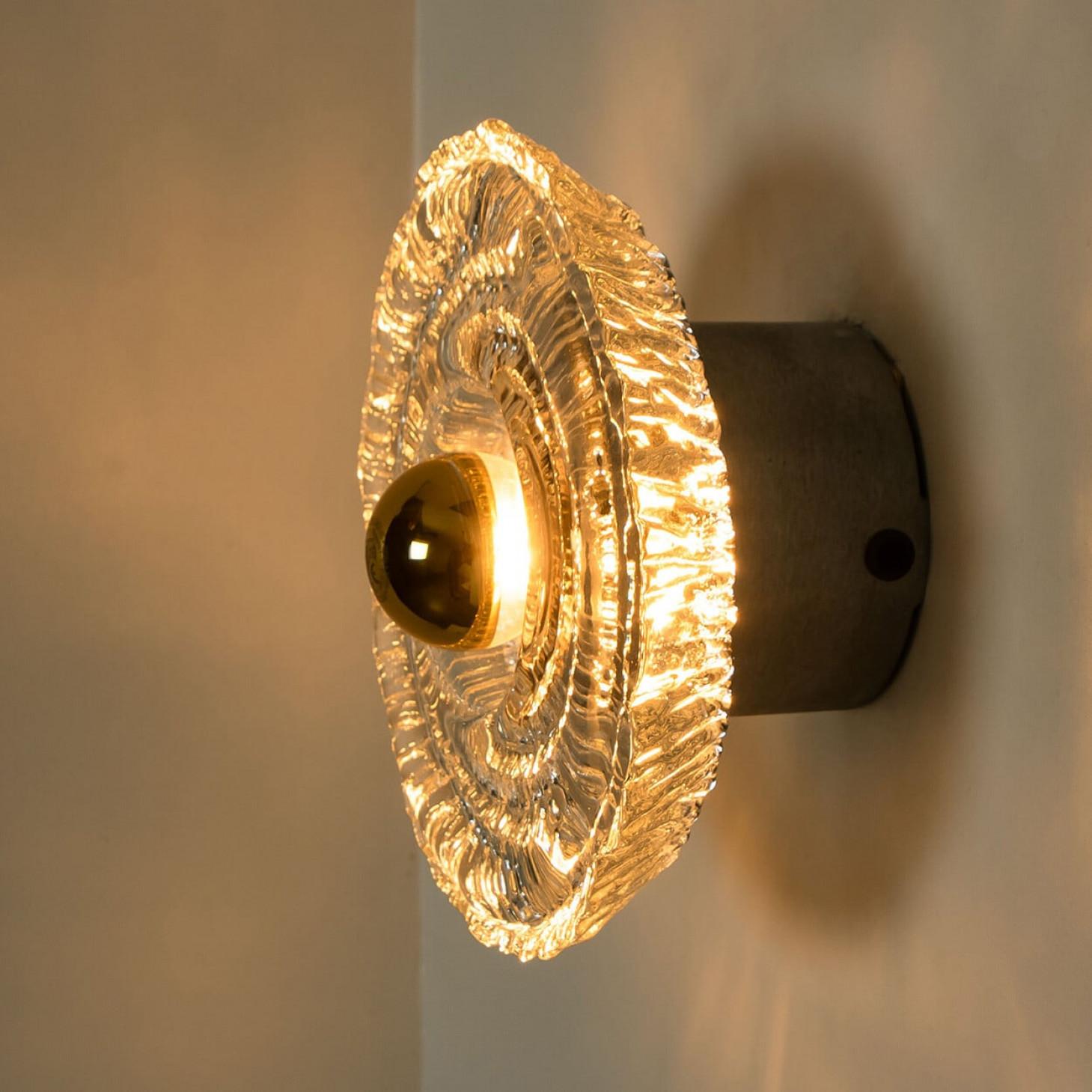 1 of 2 Pairs Round Gold Glass Wall Lights/Flush mounts by Peill Putzler, 1970 For Sale 11