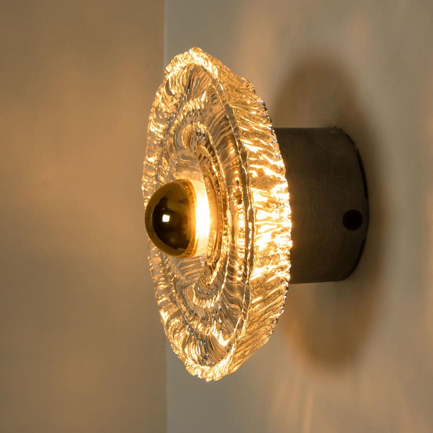 1 of 2 Pairs Round Gold Glass Wall Lights/Flush mounts by Peill Putzler, 1970 For Sale 12