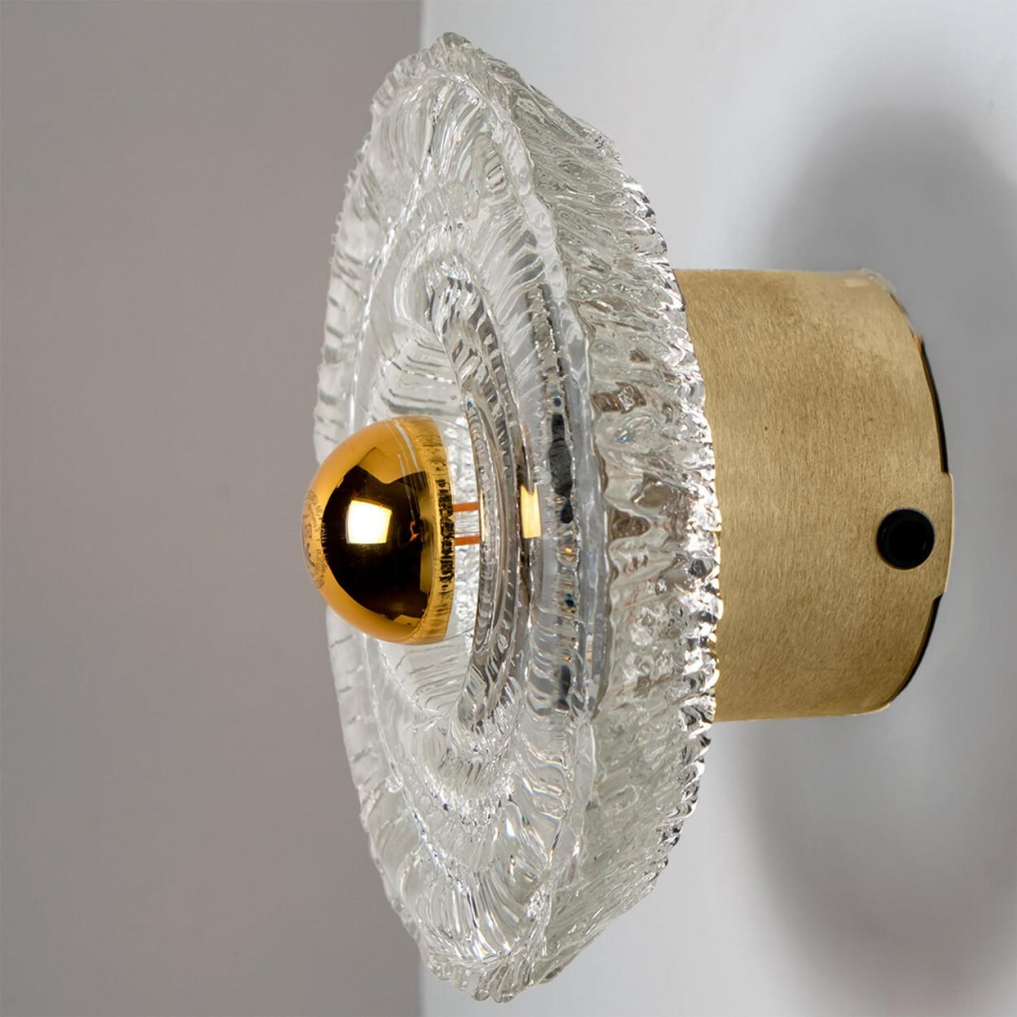 1 of 2 Pairs Round Gold Glass Wall Lights/Flush mounts by Peill Putzler, 1970 For Sale 13