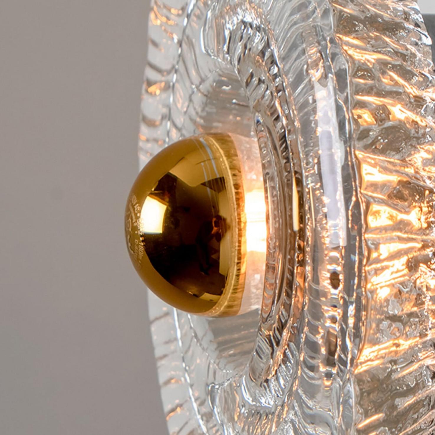 German 1 of 2 Pairs Round Gold Glass Wall Lights/Flush mounts by Peill Putzler, 1970 For Sale