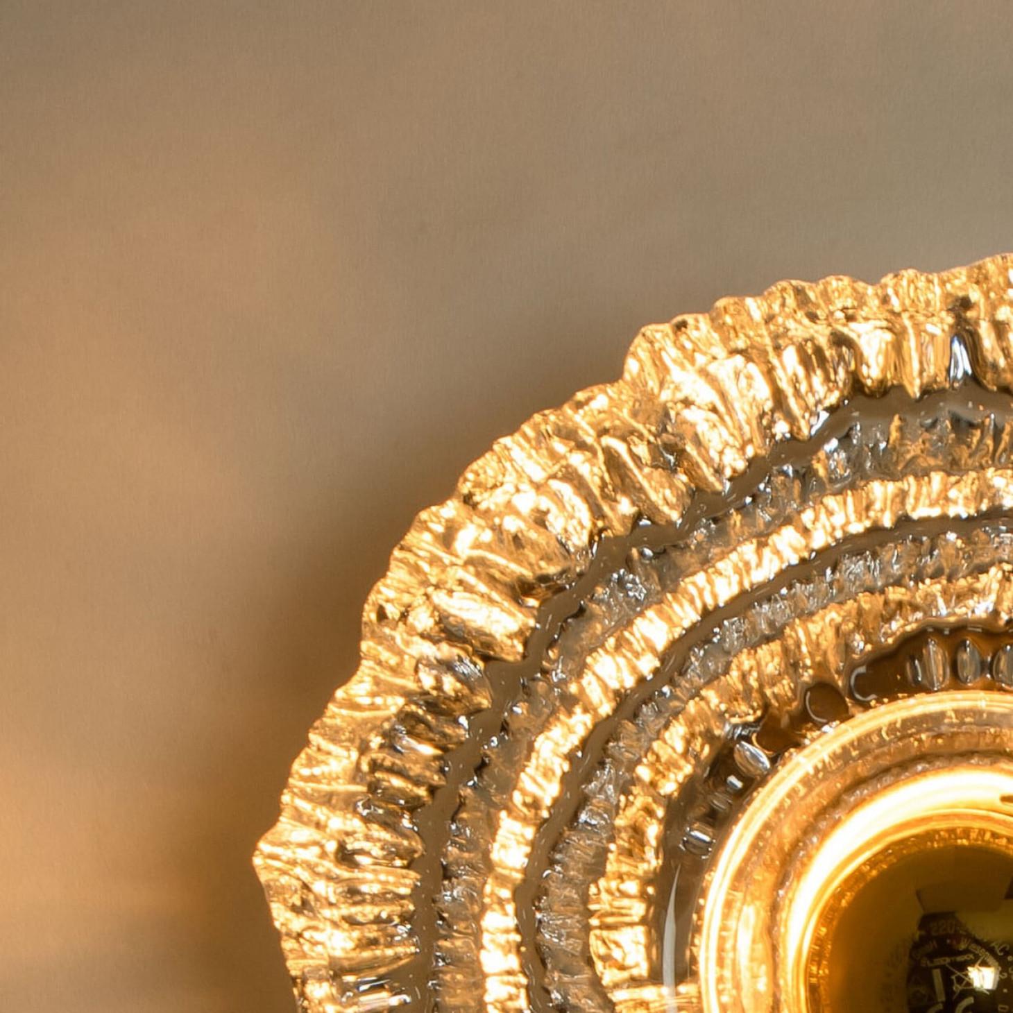 Other 1 of 2 Pairs Round Gold Glass Wall Lights/Flush mounts by Peill Putzler, 1970 For Sale