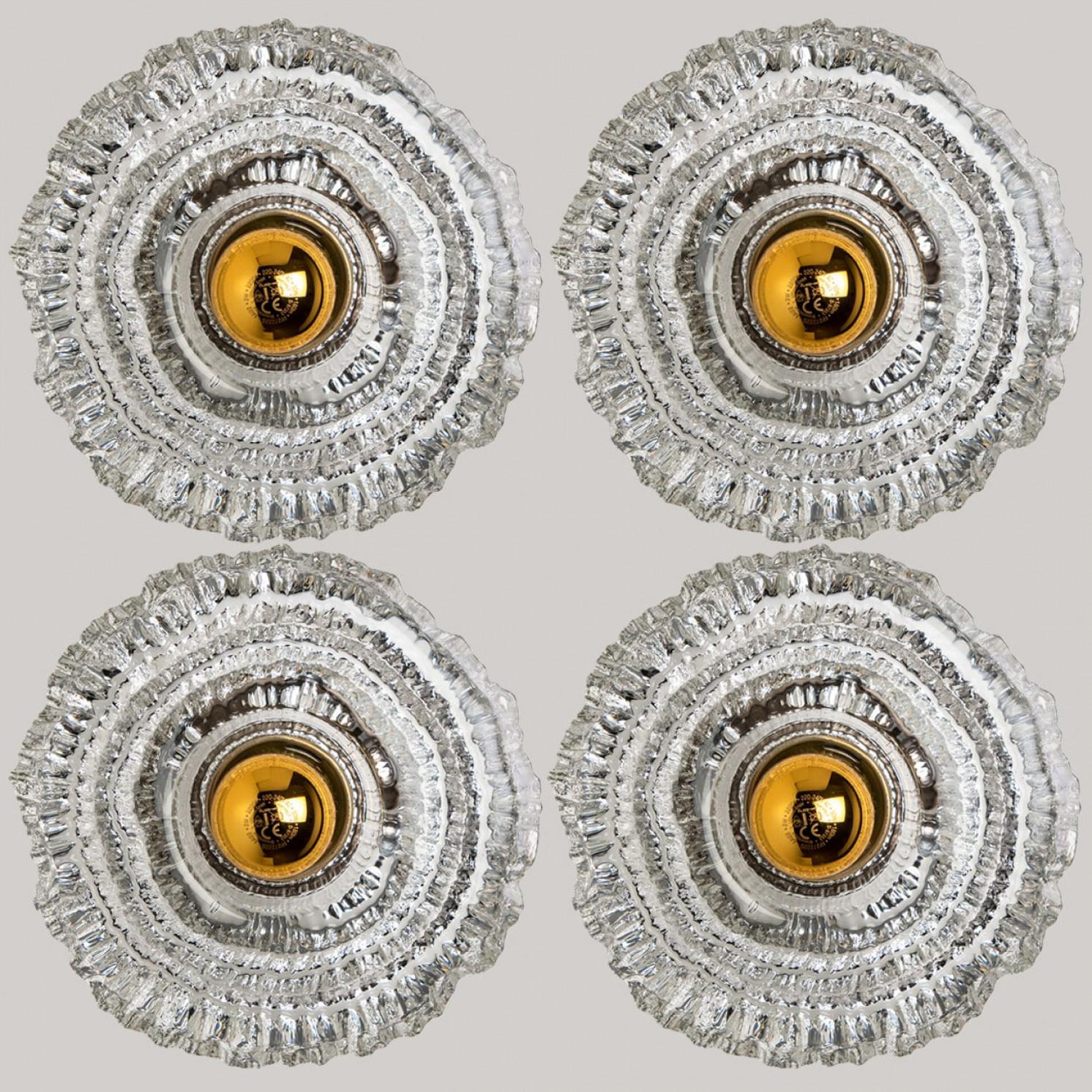 1 of 2 Pairs Round Gold Glass Wall Lights/Flush mounts by Peill Putzler, 1970 For Sale 1