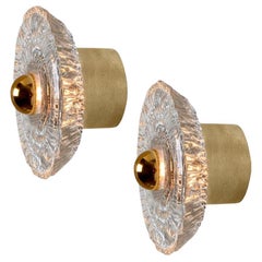 1 von 2 Paaren runder goldener Glas-Wandleuchten/Flush Mounts von Peill Putzler, 1970