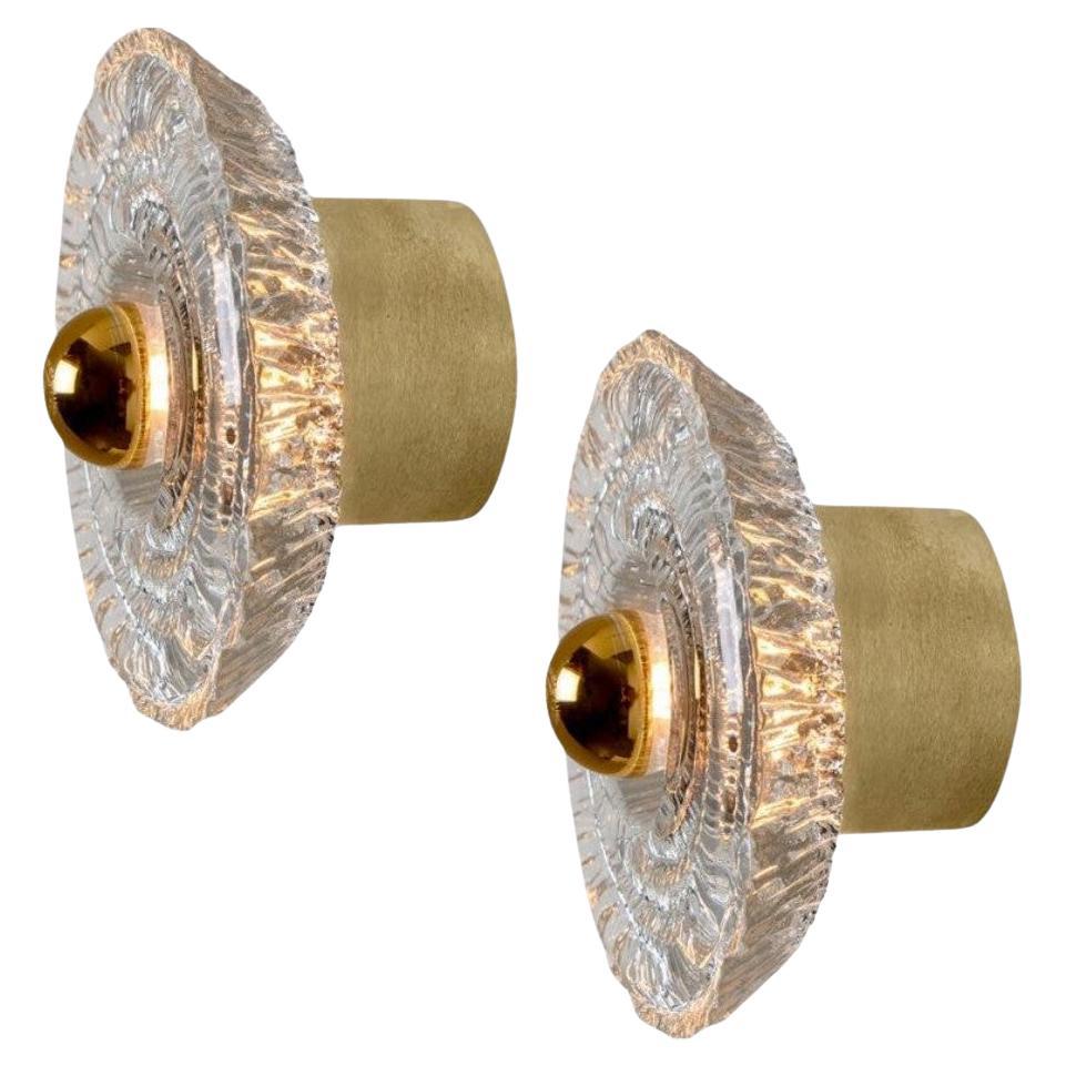 1 of 2 Pairs Round Gold Glass Wall Lights/Flush mounts by Peill Putzler, 1970 im Angebot
