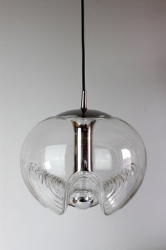 1 of 2 Peill & Putzler 1970s Large Biomorphic Glass & Chrome Pendant Lights