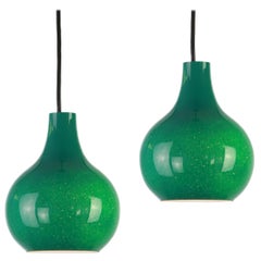 1 of 2 Peill & Putzler Green Ceiling Lamp Pendant Midcentury, Germany, 1970s