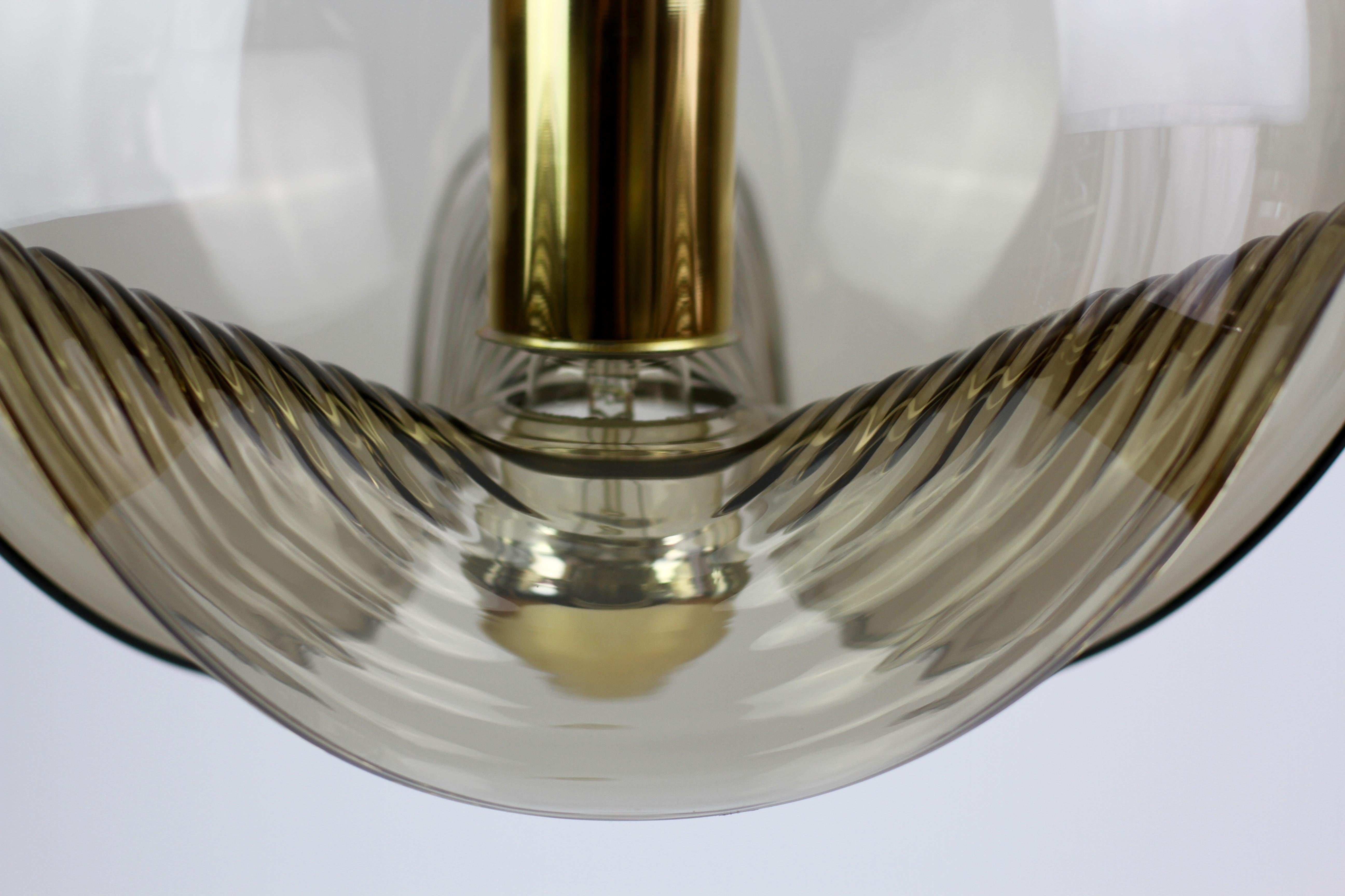 Smoked Glass 1 of 2 Peill & Putzler Large Biomorphic Hanging Pendant Lights Lamps, C. 1975 For Sale