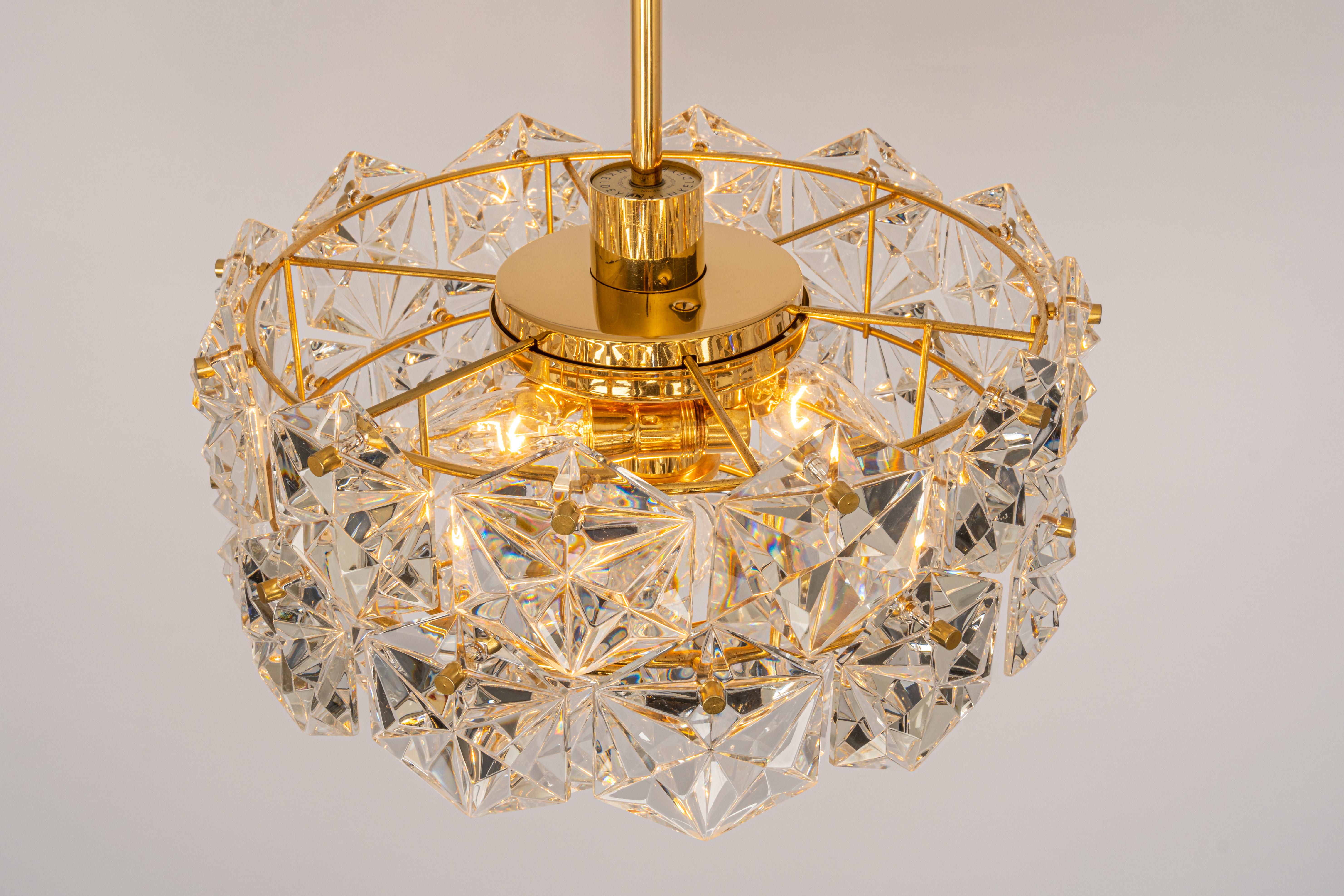 Mid-Century Modern 1 of 3 Petite Chandeliers, Brass and Crystal Glass by Kinkeldey, Germany, 1970s For Sale