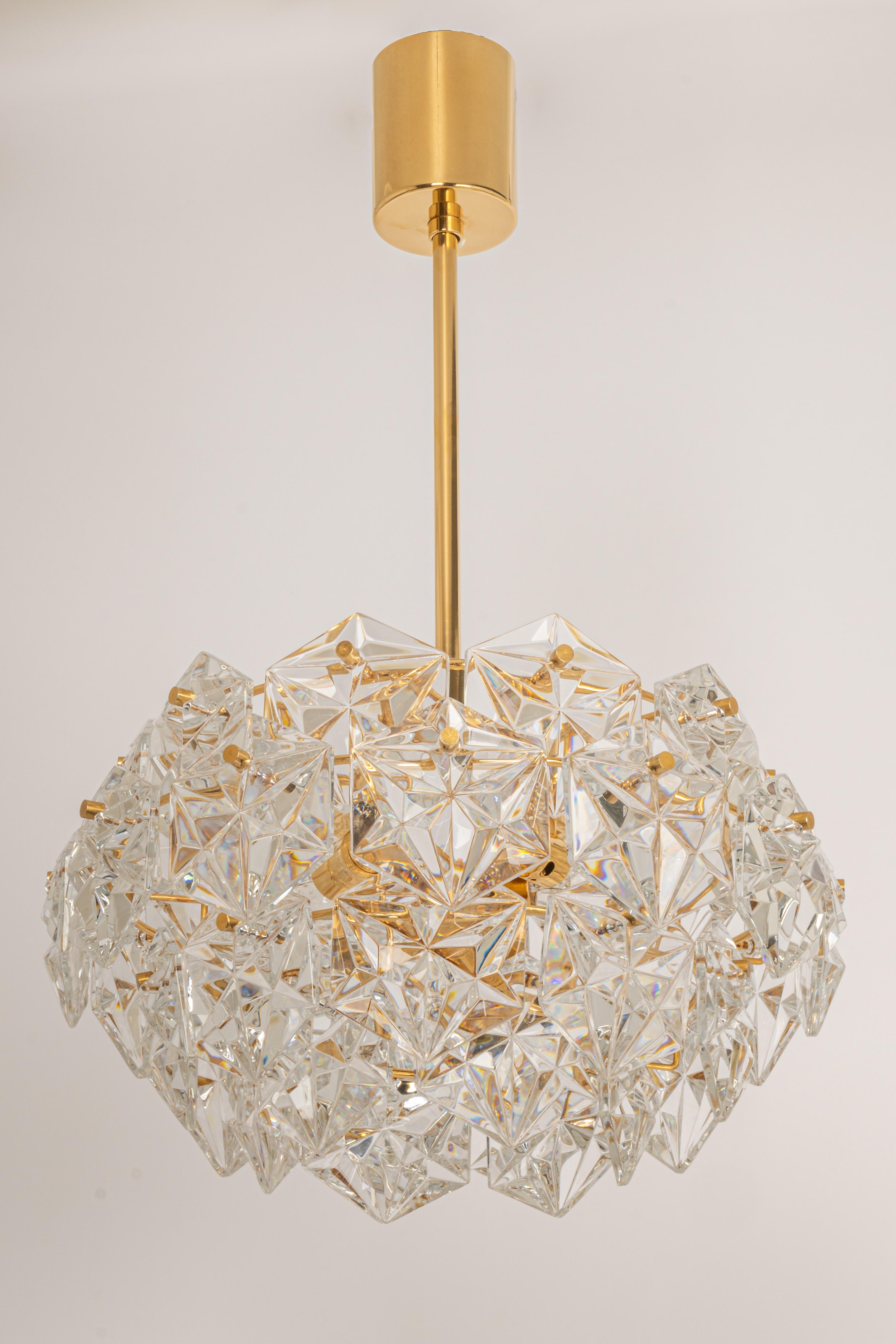 Late 20th Century 1 of 2 Petite Chandeliers, Brass and Crystal Glass by Kinkeldey, Germany, 1970s For Sale