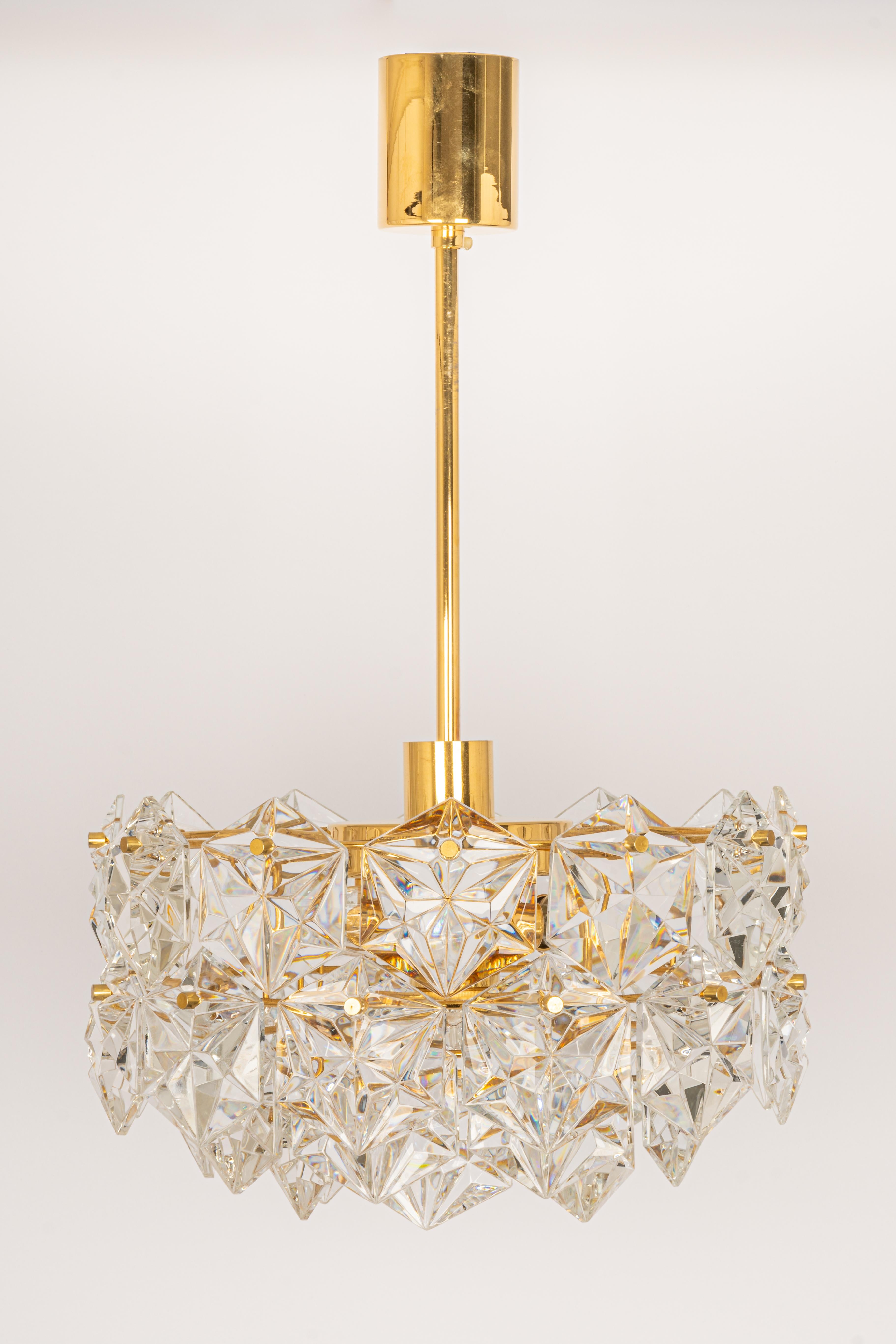 1 of 3 Petite Chandeliers, Brass and Crystal Glass by Kinkeldey, Germany, 1970s For Sale 3