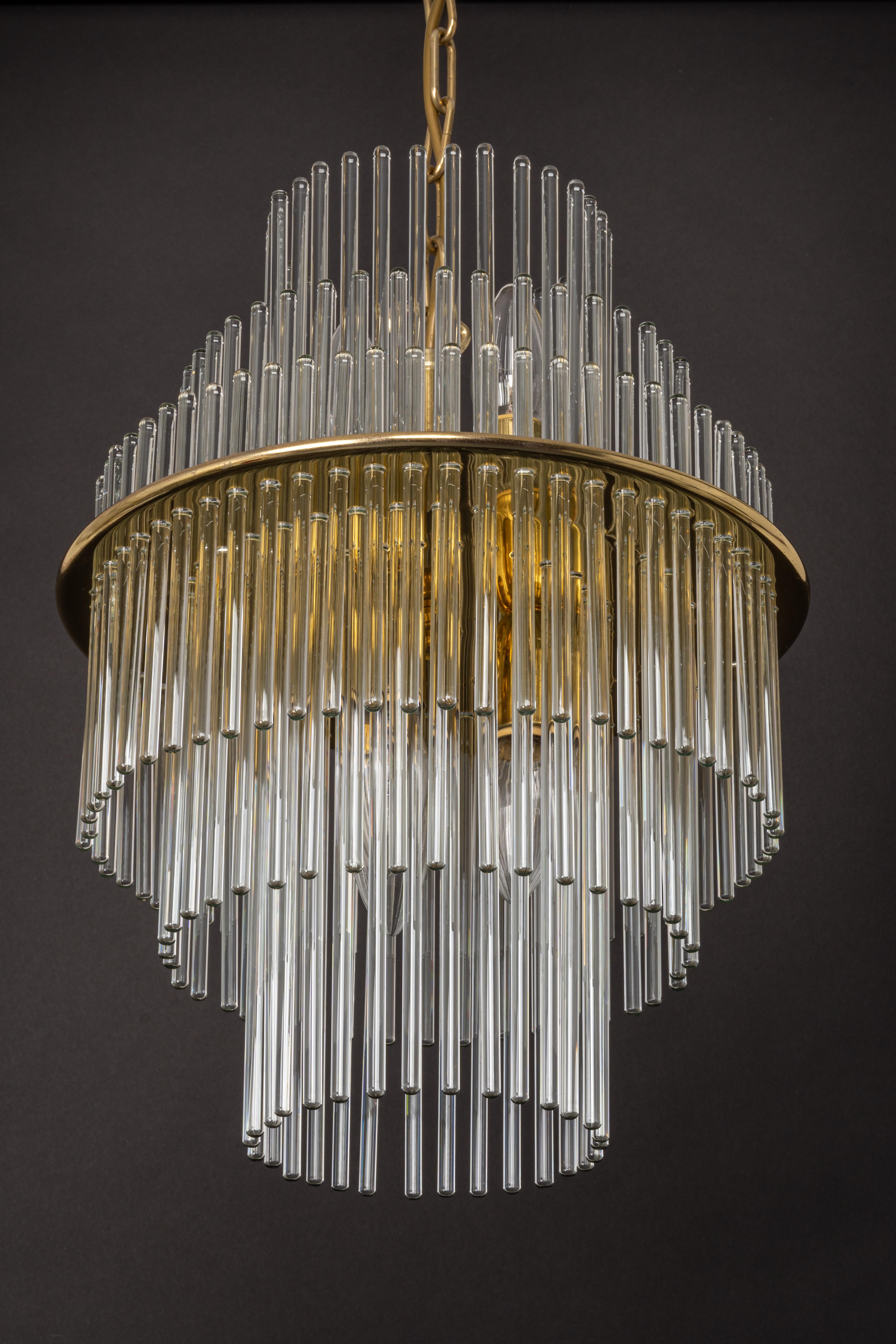1 of 2 Petite Crystal Glass Rod Pendant Light, Germany, 1970s For Sale 4