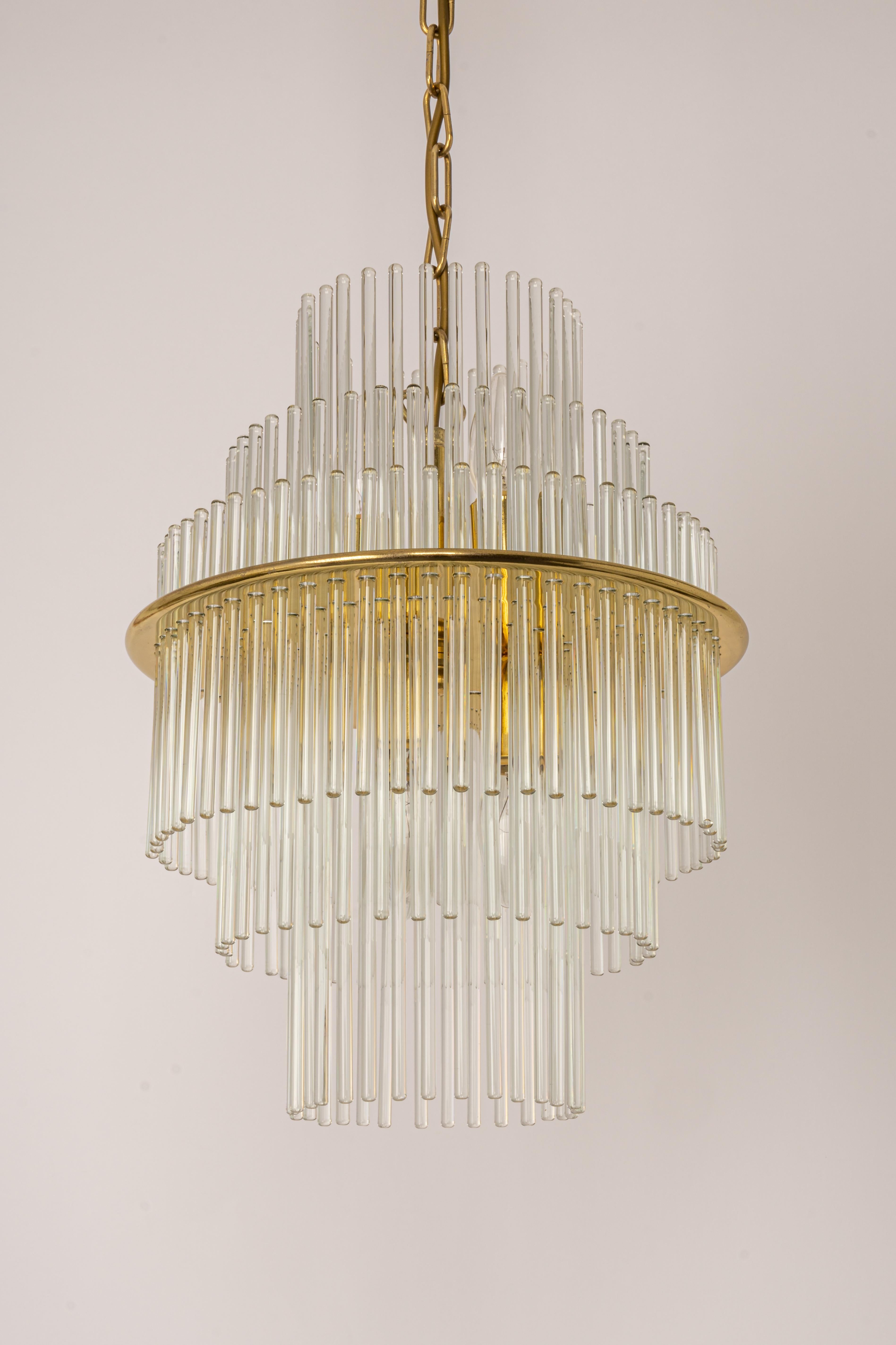 1 of 2 Petite Crystal Glass Rod Pendant Light, Germany, 1970s In Good Condition For Sale In Aachen, NRW