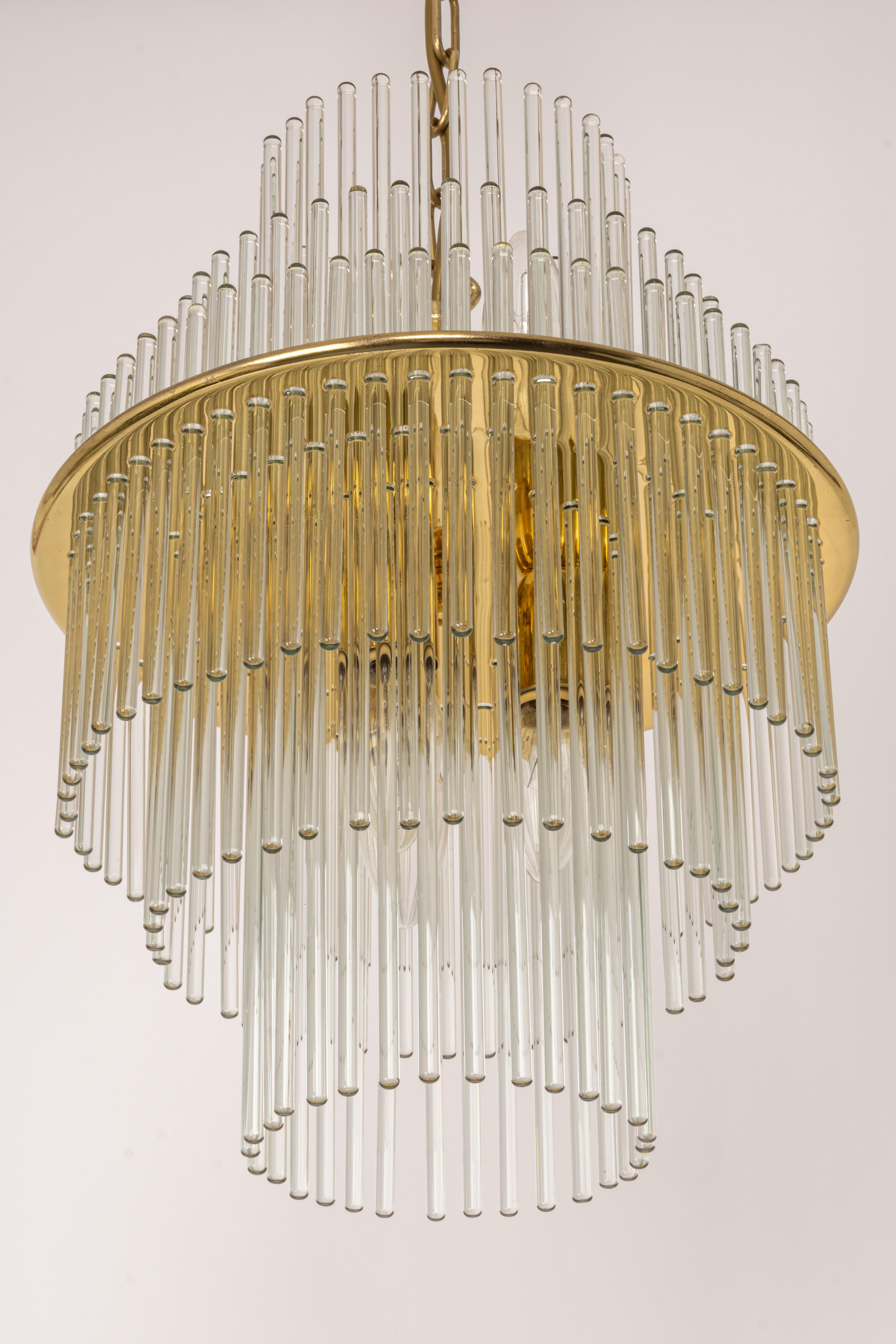 Late 20th Century 1 of 2 Petite Crystal Glass Rod Pendant Light, Germany, 1970s For Sale