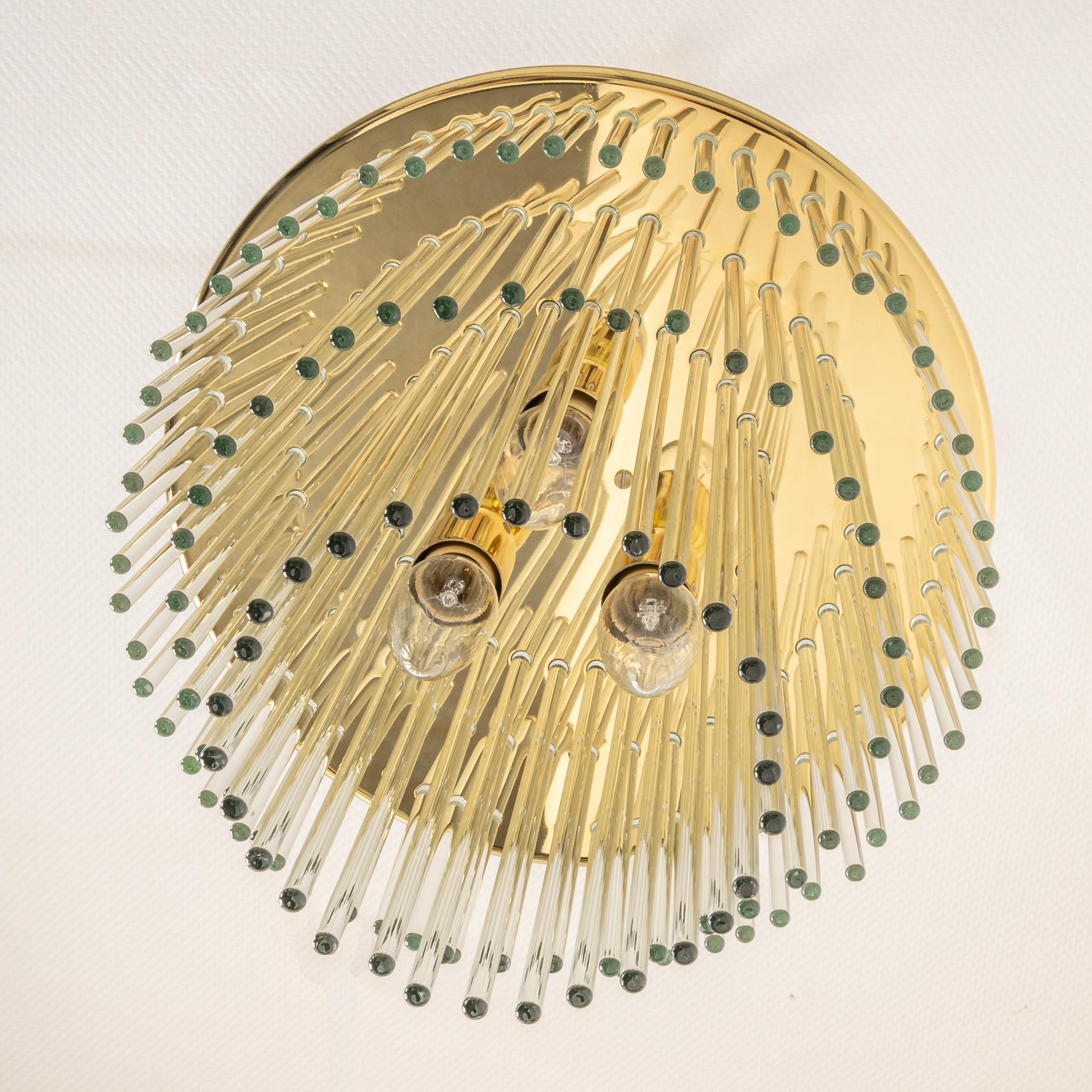 Gold Plate 1 of 2 Petite Crystal Glass Rod Pendant Light, Germany, 1970s For Sale