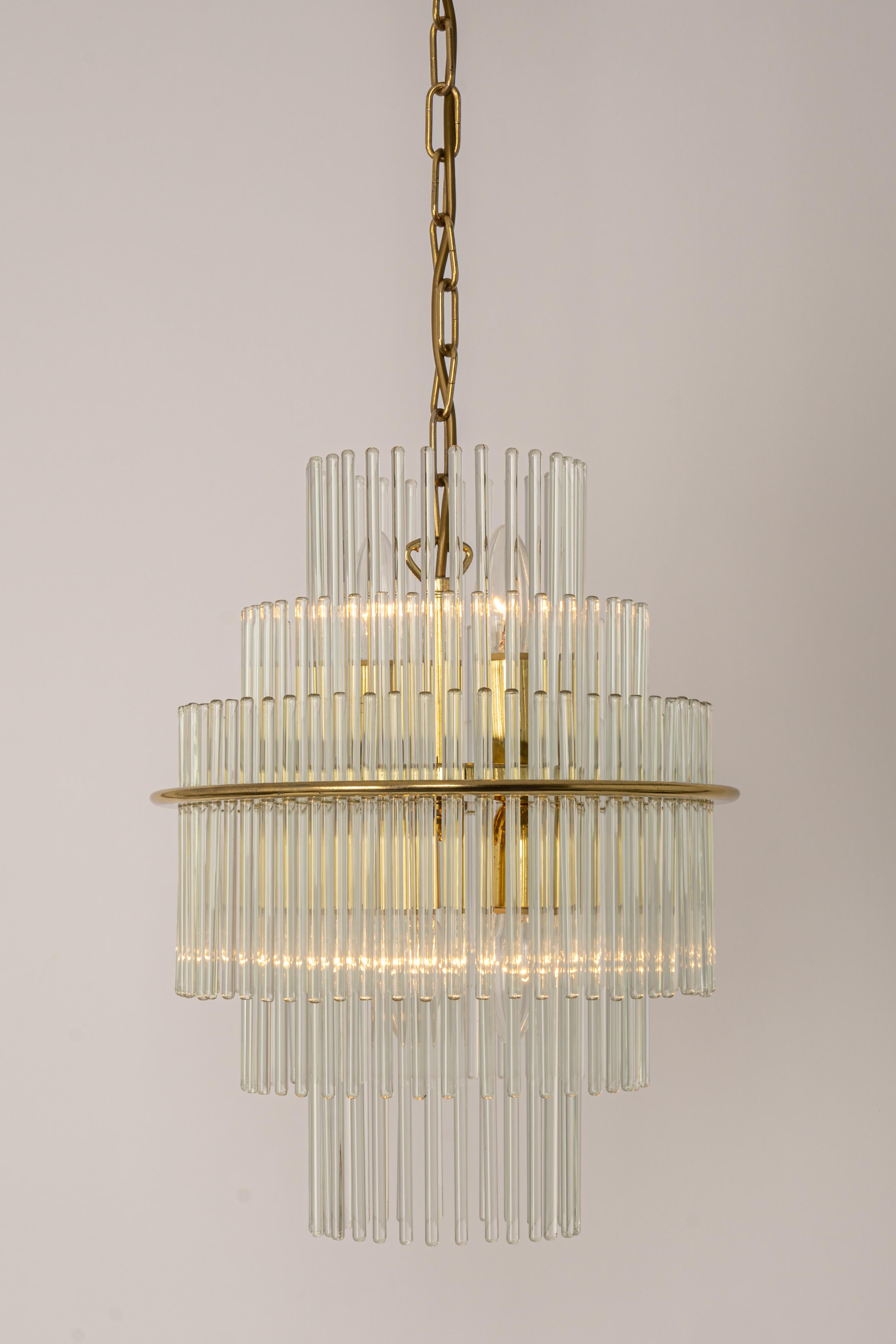 1 of 2 Petite Crystal Glass Rod Pendant Light, Germany, 1970s For Sale 2